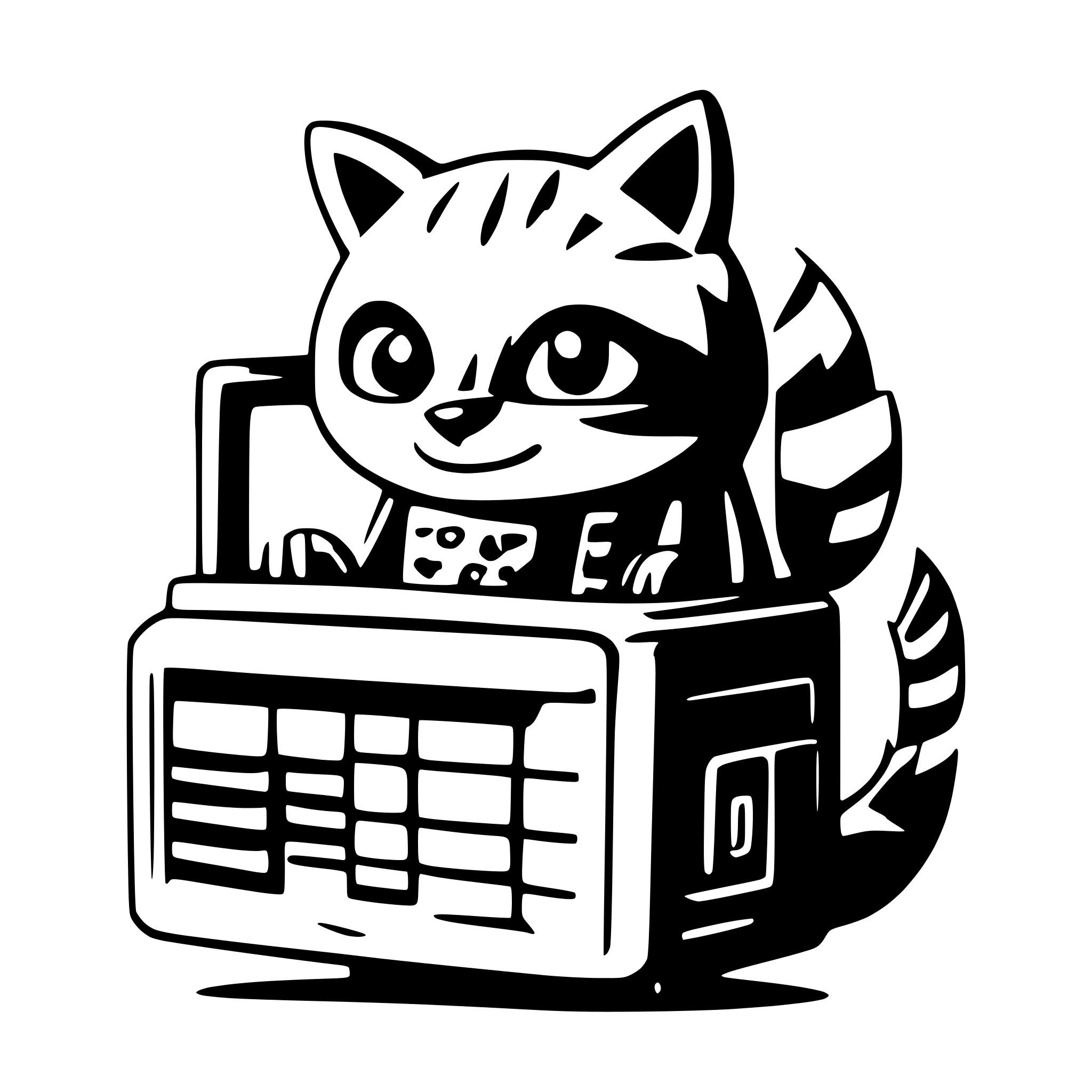 AI-generated SVG of a vector logo of a raccoon inside a pc