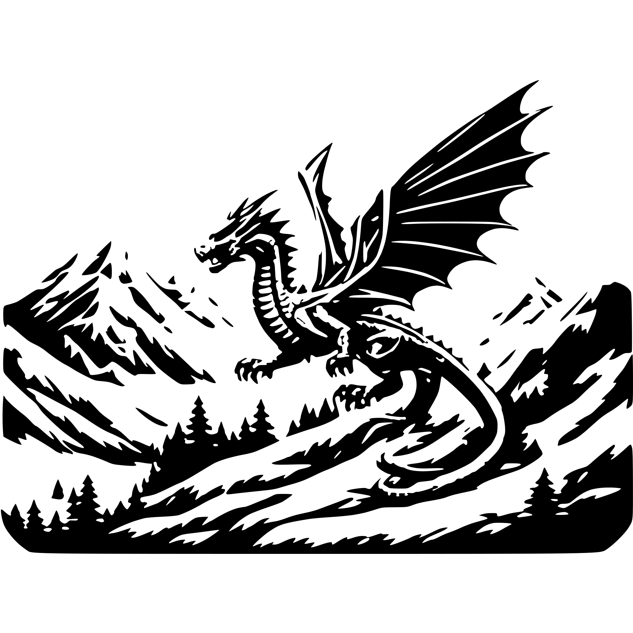 AI-generated SVG of 'flying dragon above mountains'