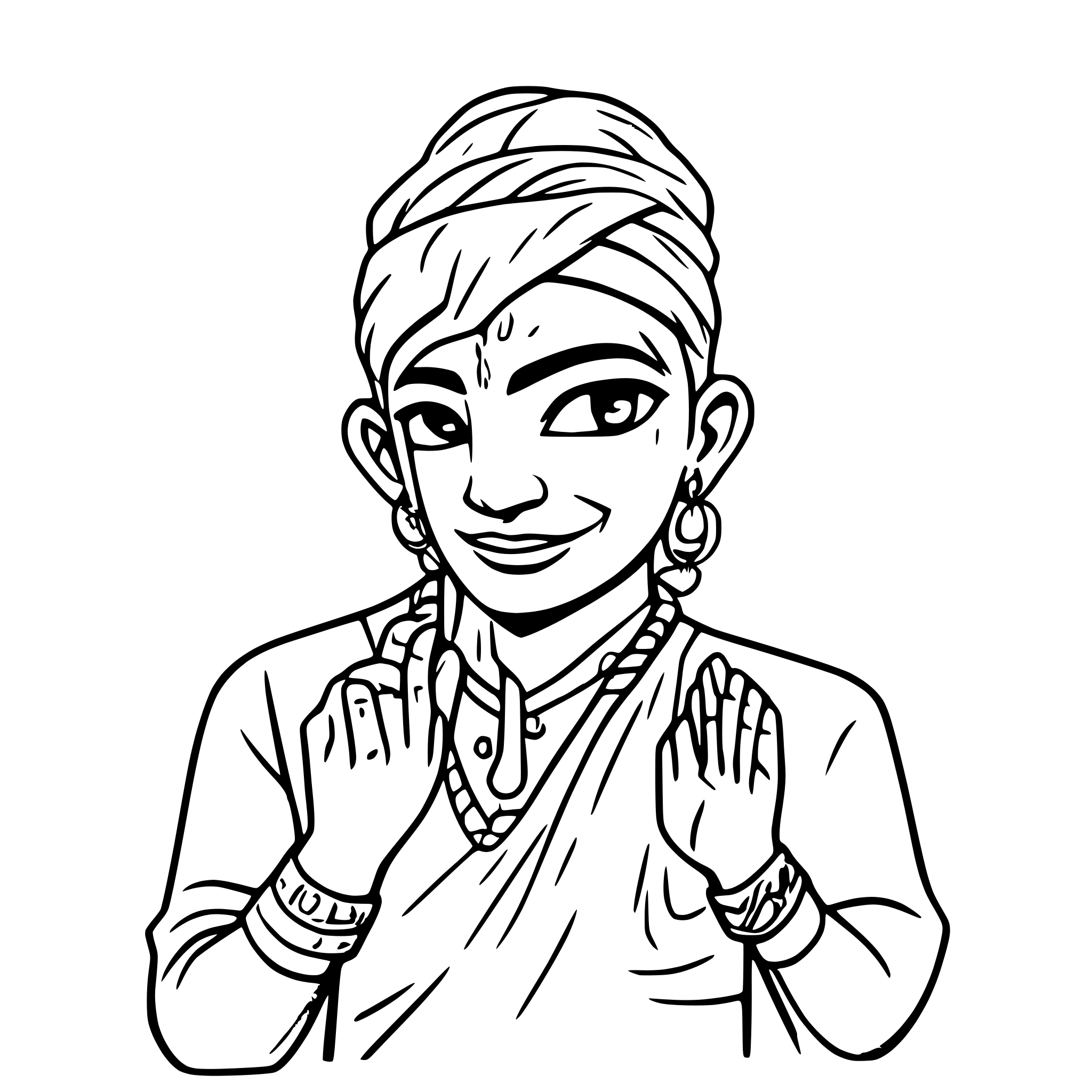 AI-generated SVG of a charming indian man of white complexion and twinkle in eyes doing namaste