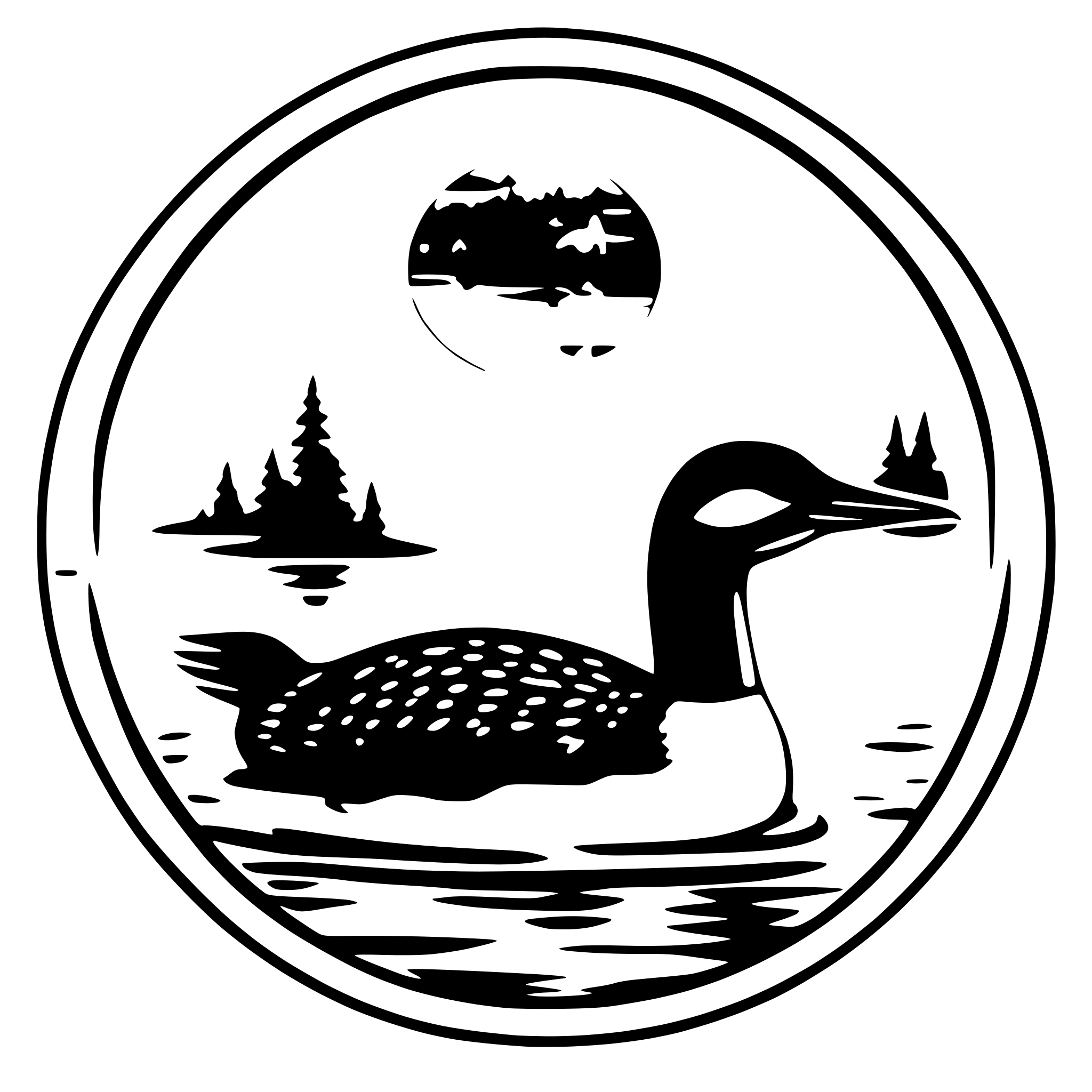 AI-generated SVG of a common loon in the water with the text "Just A Little Bit Loony" in a circle around the image