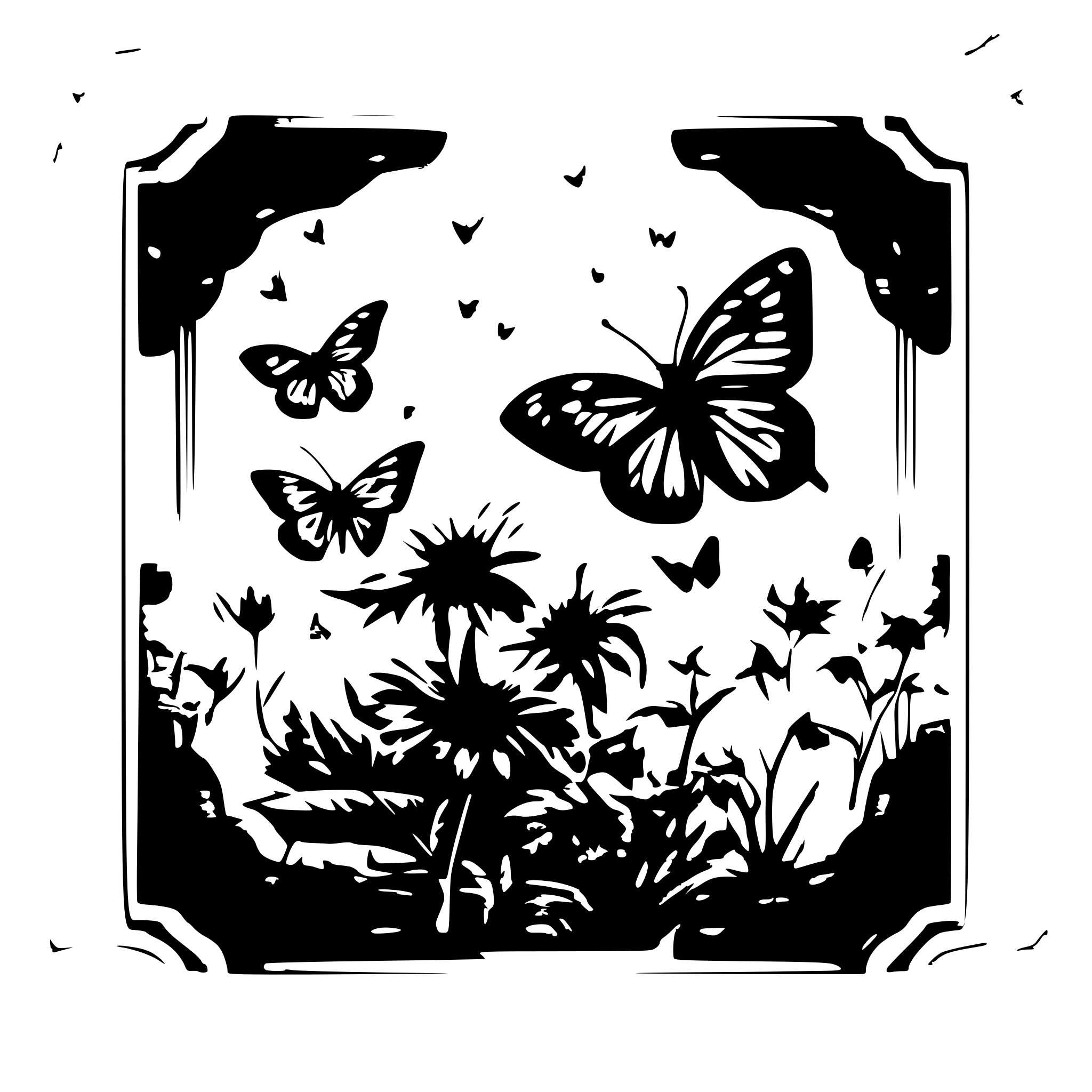 AI-generated SVG of a book cover design, vintage style, butterflies, polaroid, intricate