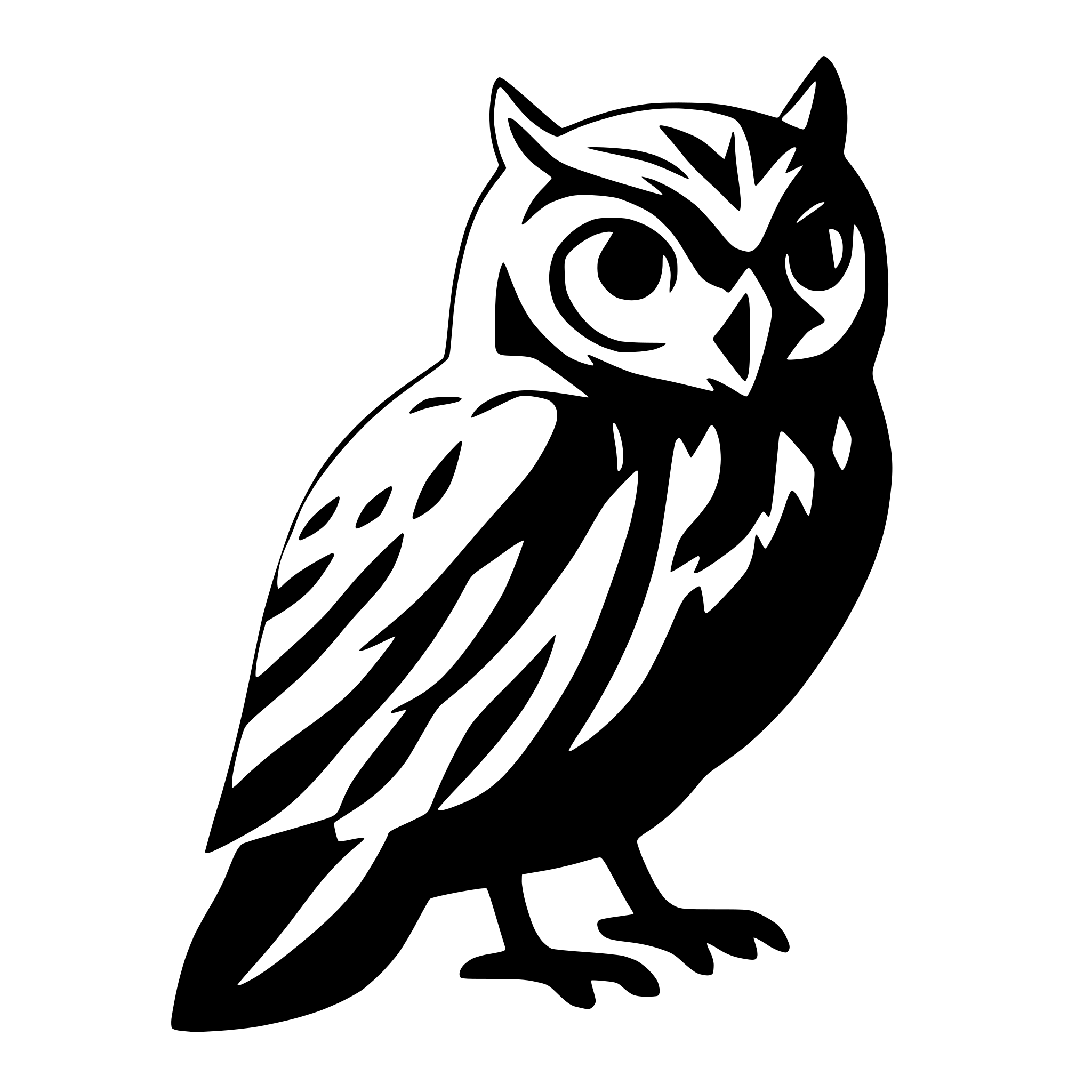 AI-generated SVG of 'realistic owl silhouette in a static composition filled in black color'