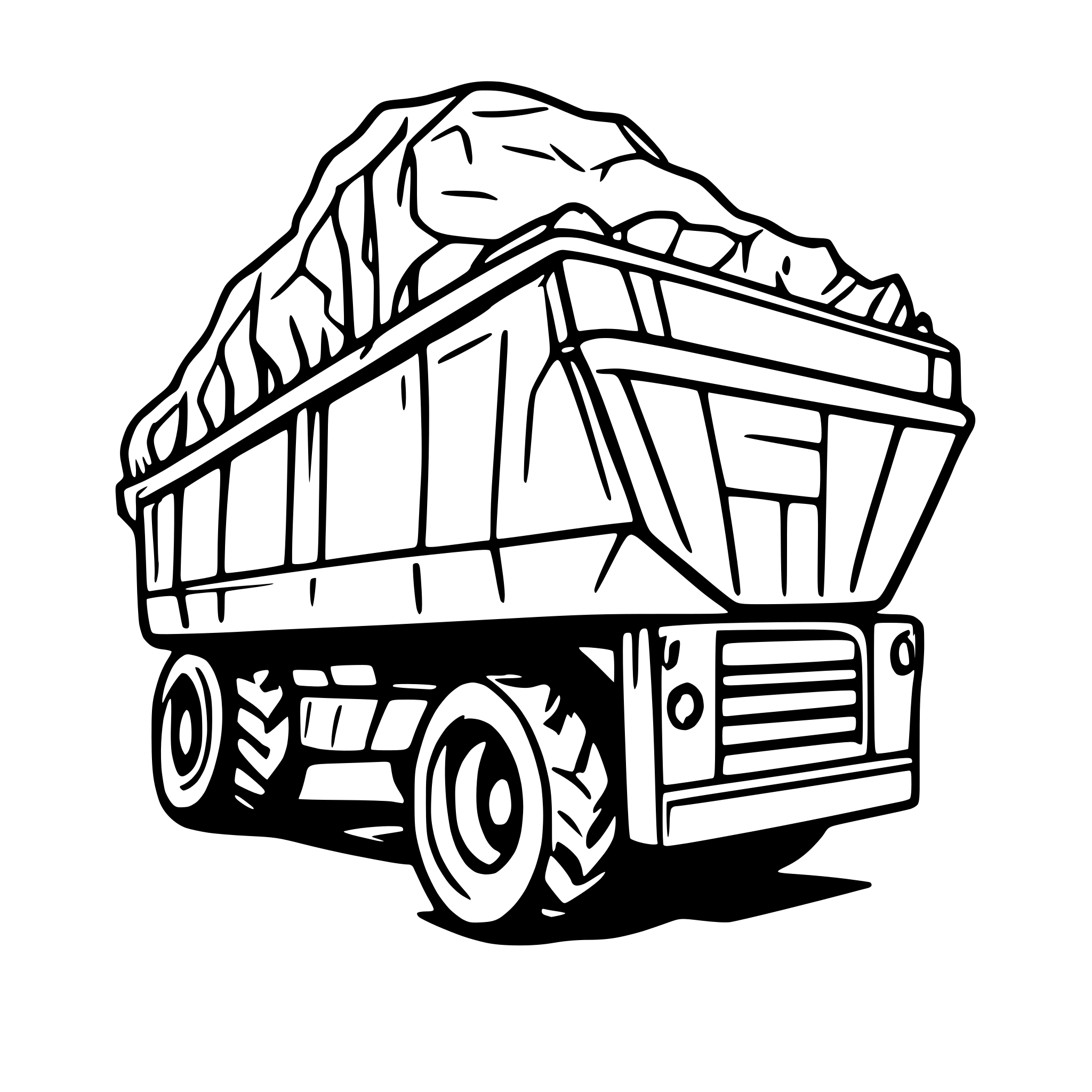 AI-generated SVG of a Side view outline of a dump trailer