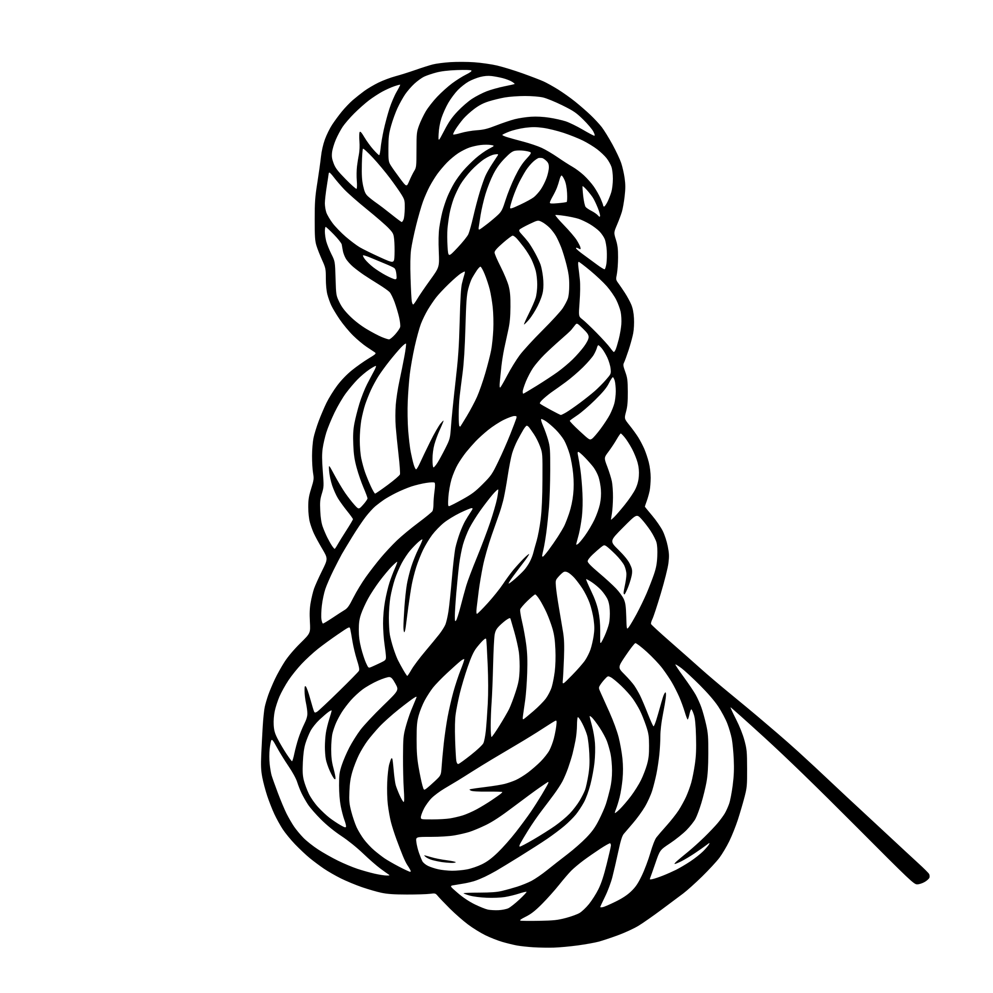 AI-generated SVG of a skein of yarn with single long end trailing downward AI-generated SVG of a skein of yarn with single long end trailing downward