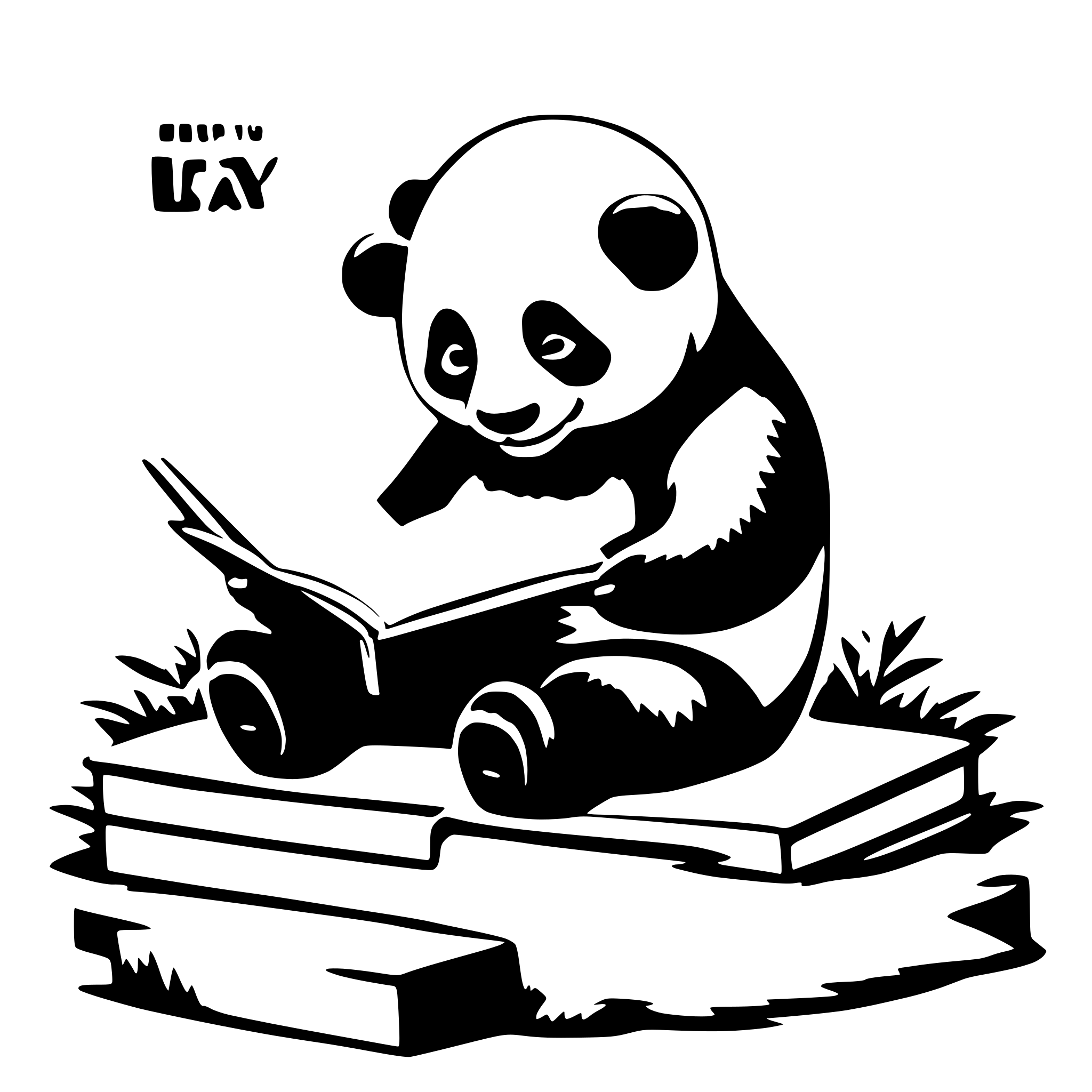 AI-generated SVG of 'a panda, sit on a chiair, reading a very big book'