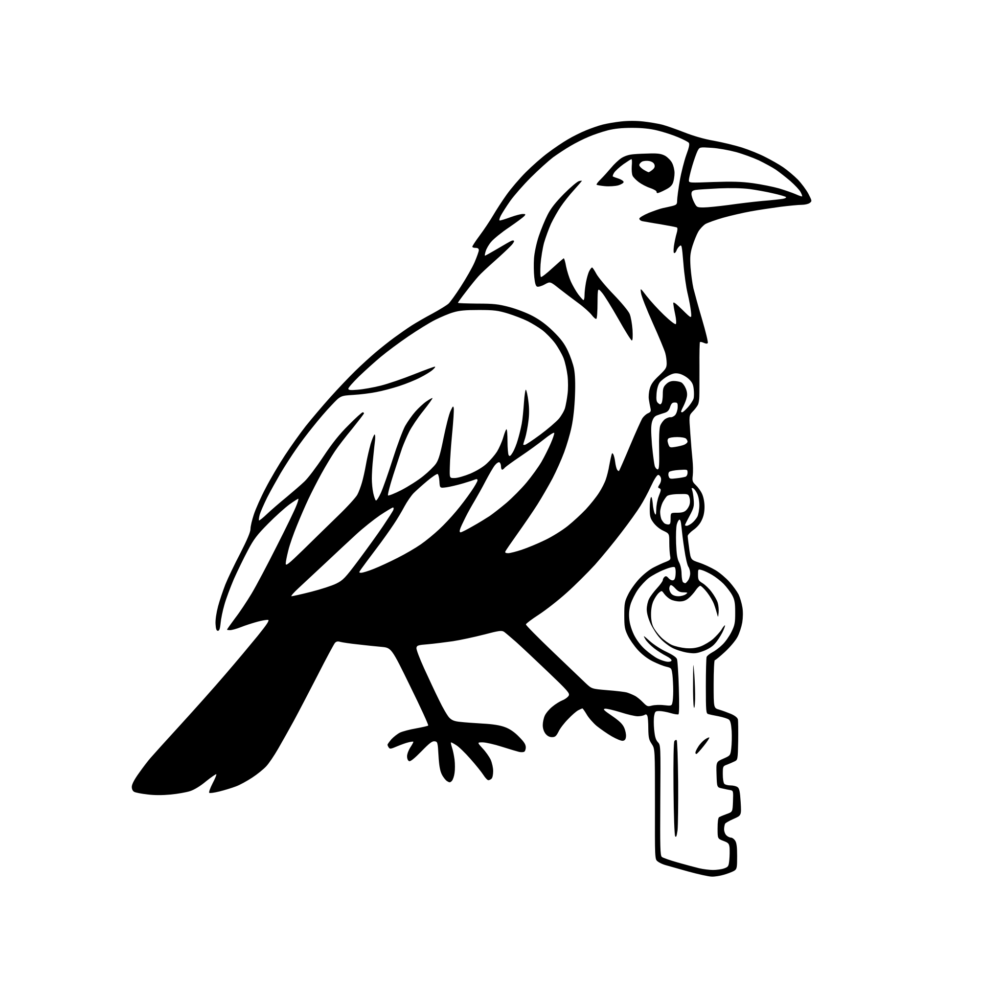 AI-generated SVG of a raven with key in beak