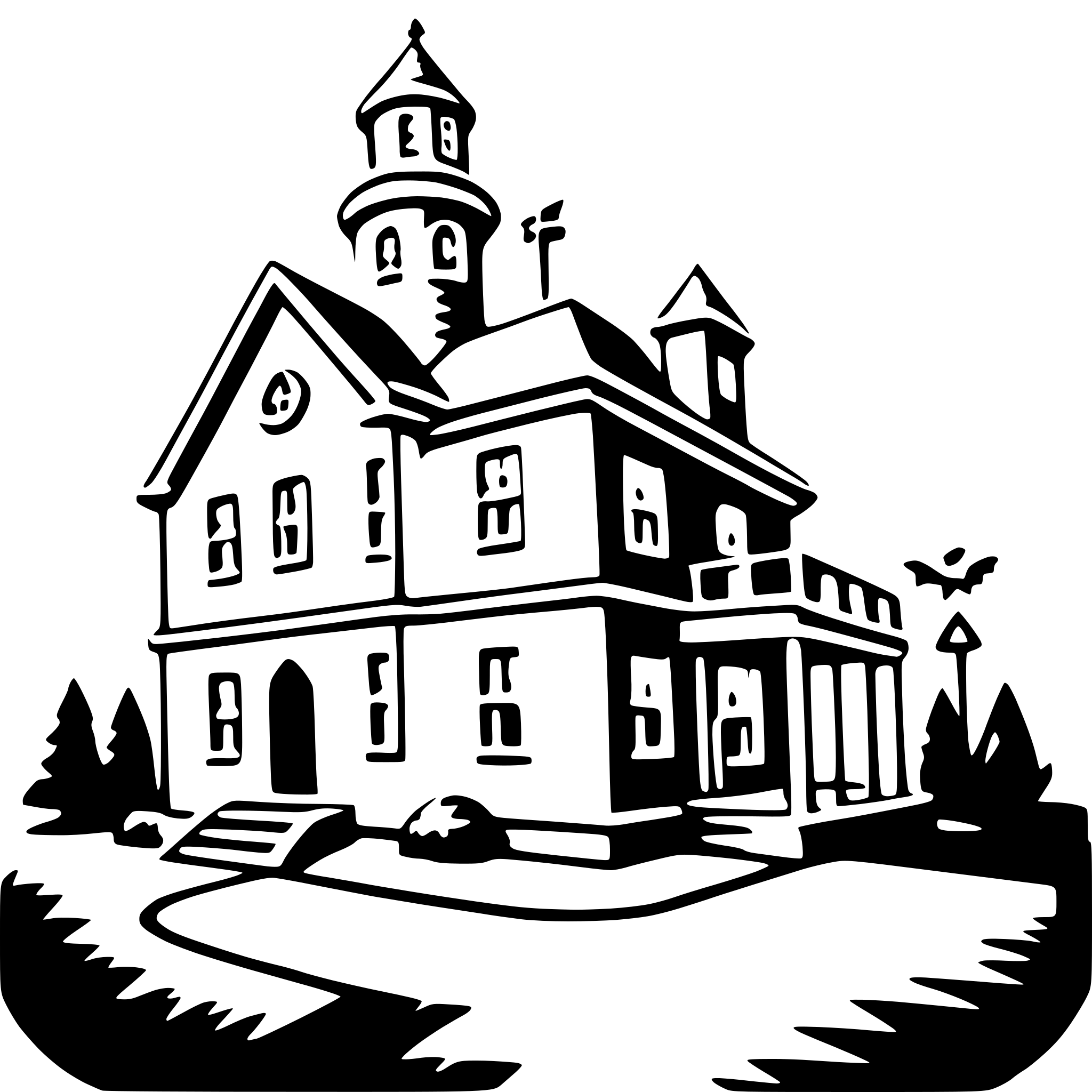 AI-generated SVG of a exploring haunted house