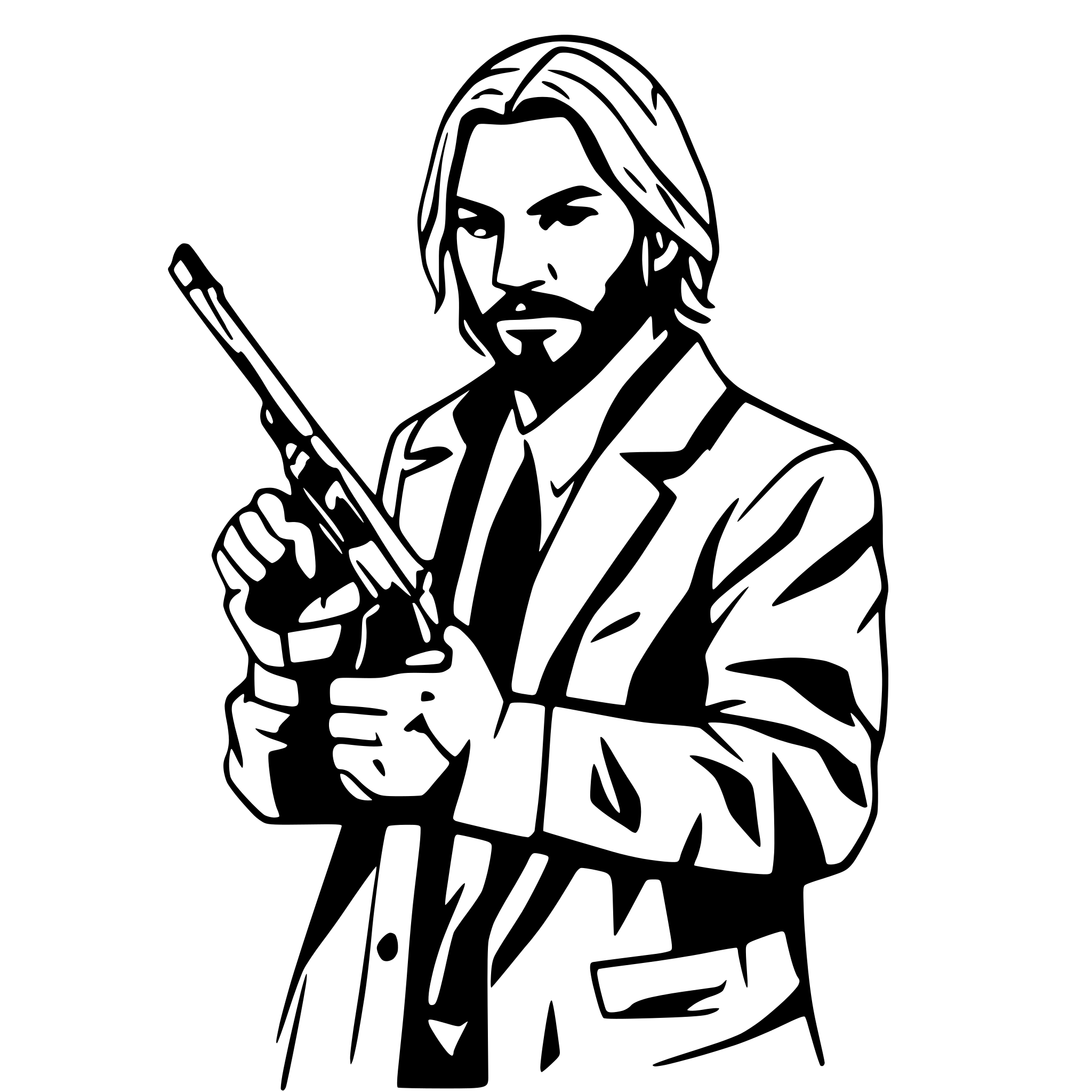 AI-generated SVG of a John wick hold a gun highly detailed