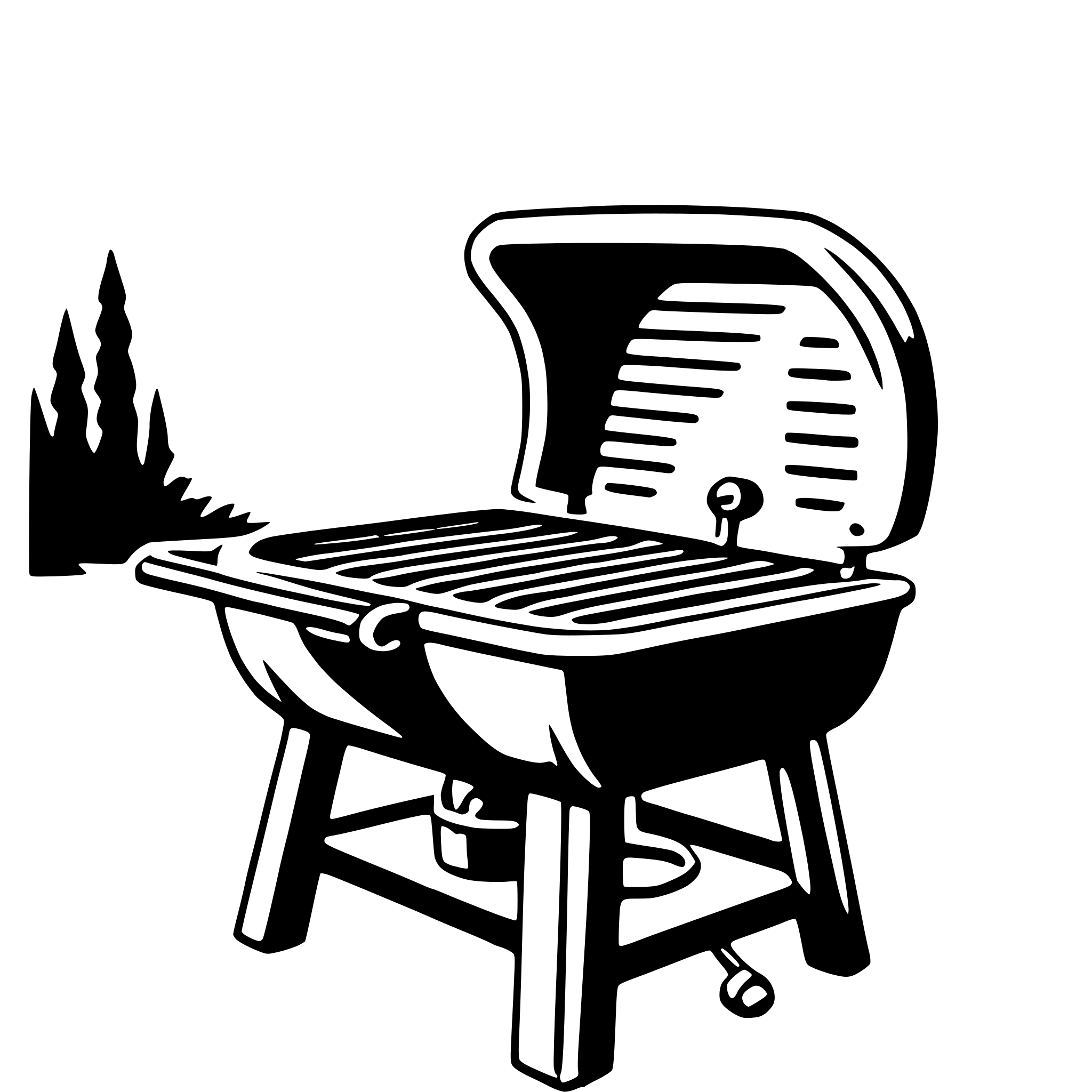 The SVG depicts a simple, stylized illustration of a barbecue grill. The grill is shown in a side view, with the lid open, revealing the grill grates inside. The grill is placed on a stand with two legs, and there is a small, silhouetted tree to the left side of the grill. The illustration is minimalistic, with no additional textures or details, and it uses solid black lines against a white background. The grill and the tree are the main objects in the SVG, and there is no interaction between them; they are separate elements within the composition. 