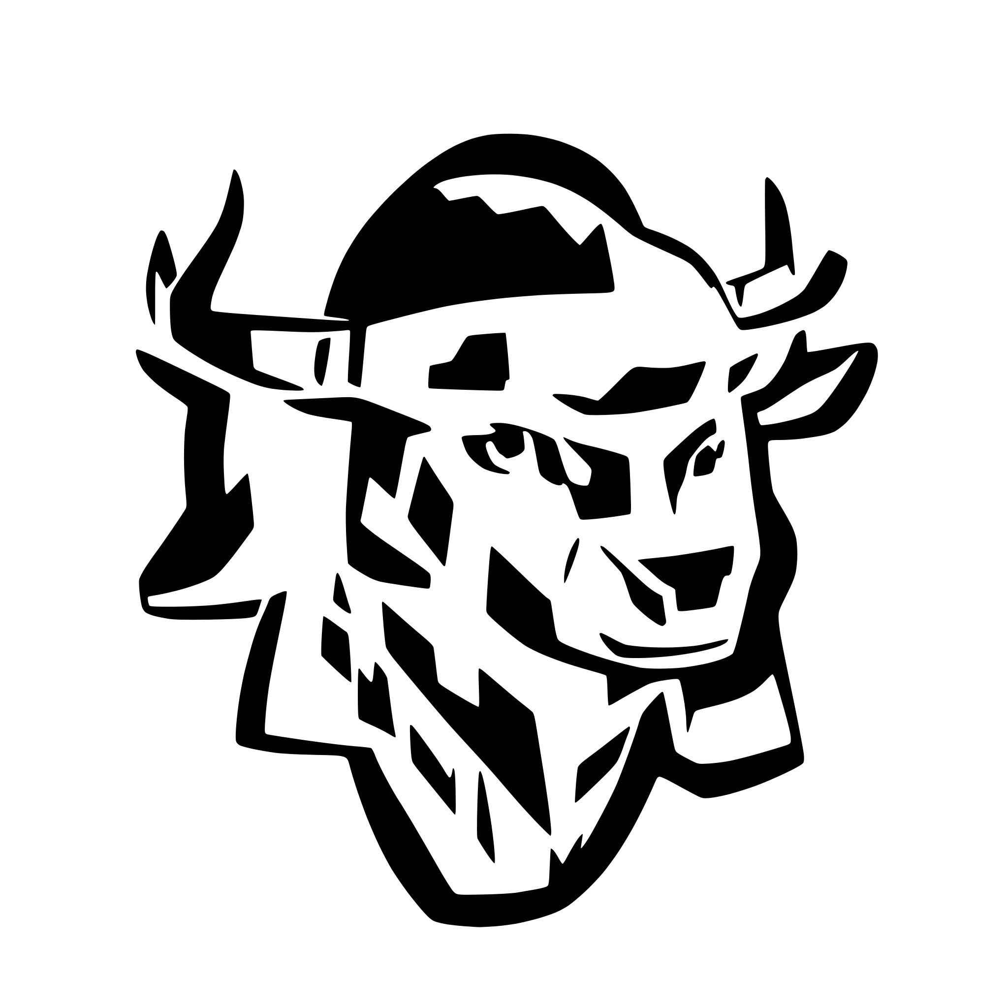 AI-generated SVG of a Stylized bull, black and white on transparent background, in wild west style