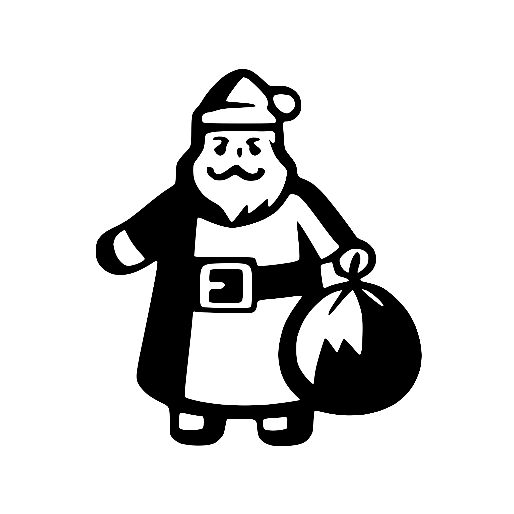 AI-generated SVG of a simple solid black and white icon of santa claus with sack, vector style, flat design, high contrast
