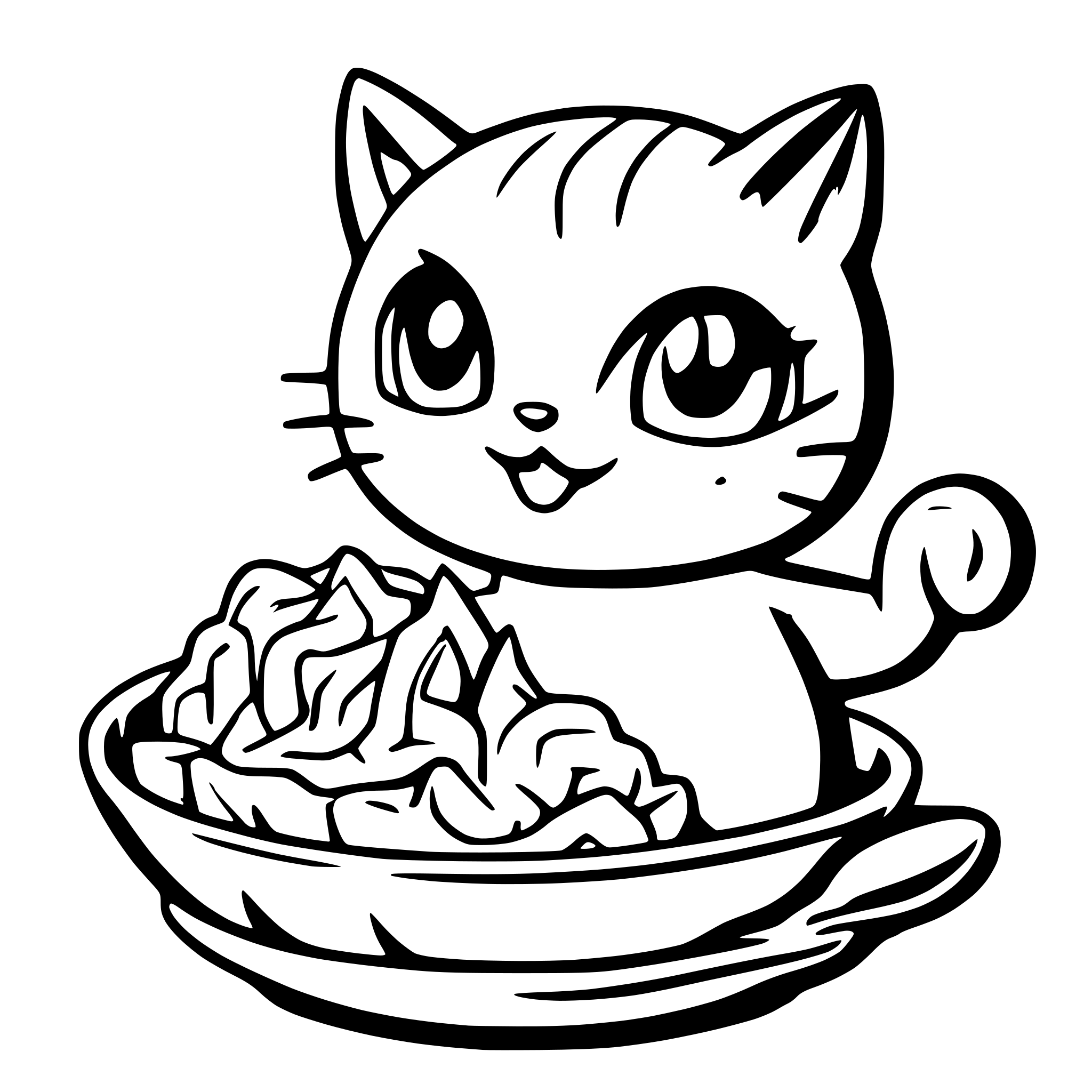 AI-generated SVG of a gato comiendo fideos con cara enojada