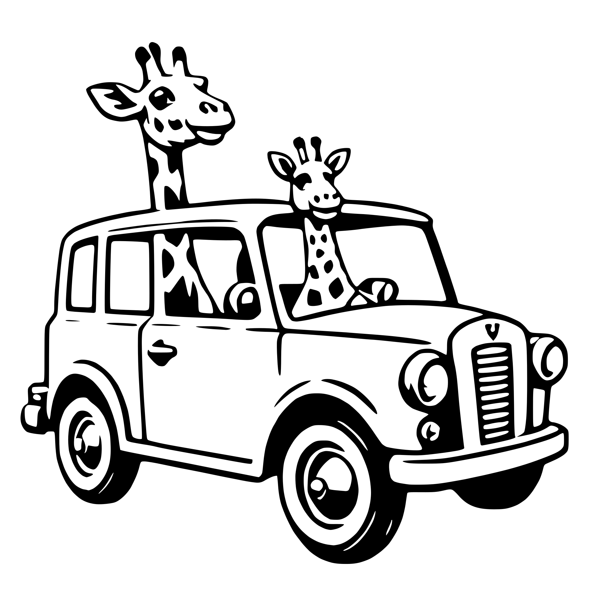 AI-generated SVG of a giraffe in car