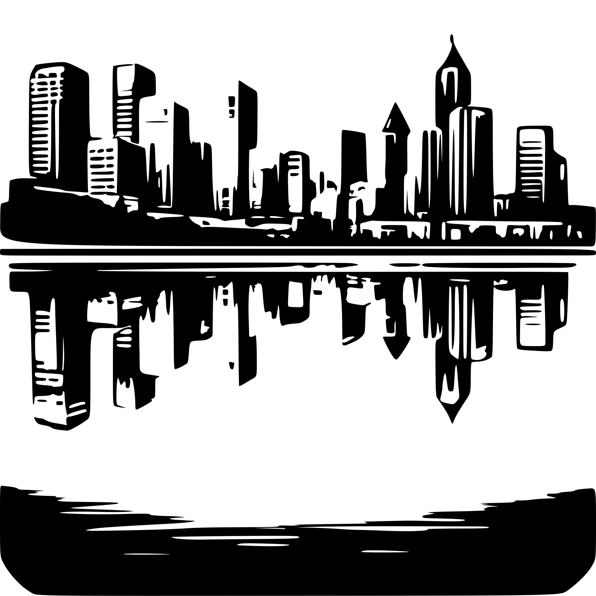 AI-generated SVG of 'Create an SVG illustration of a modern city skyline at sunset, with detailed buildings, a gradient sky, and reflections in a river.'