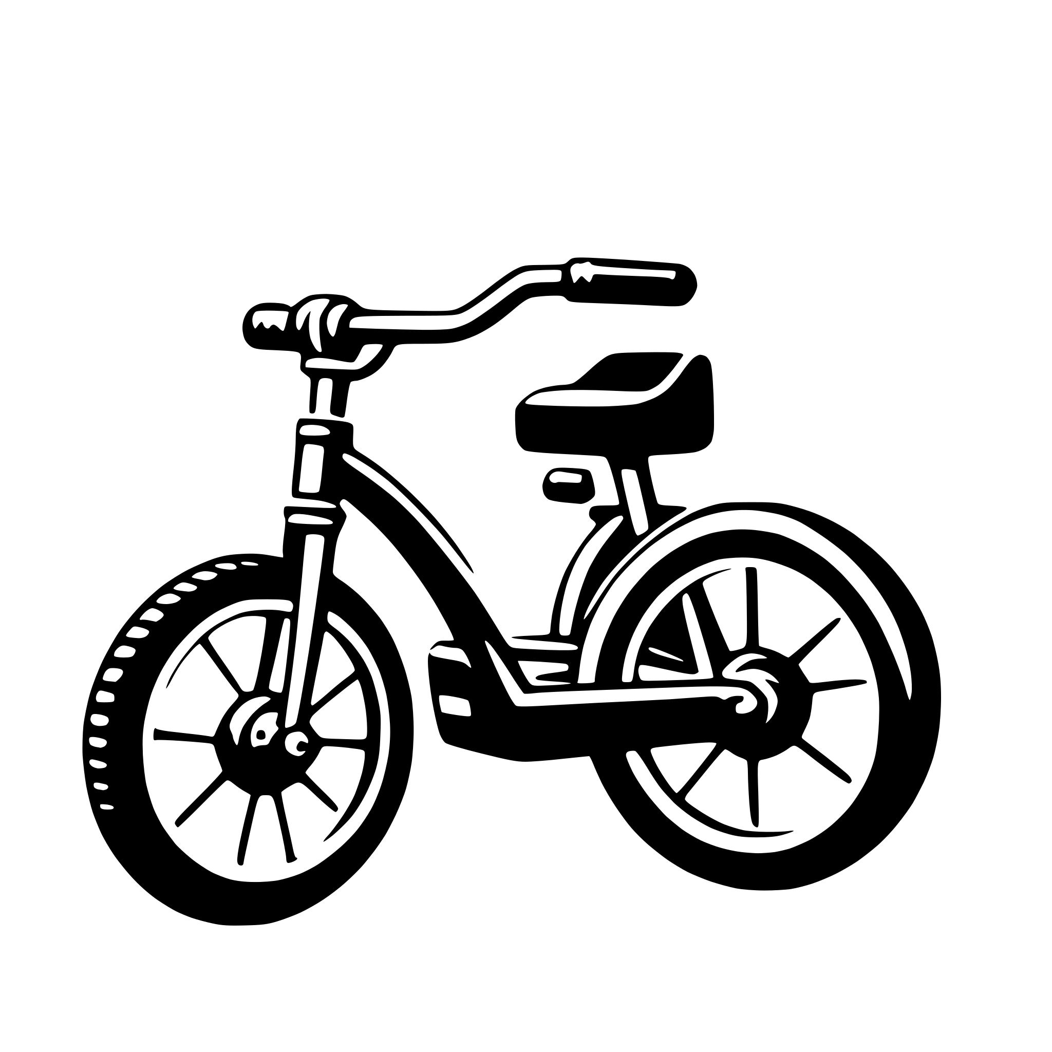 The SVG depicts a simple, stylized bicycle. The bicycle has a single wheel in the front, a smaller wheel in the back, and a seat. The handlebars are curved, and the bicycle is oriented with the front wheel pointing to the right. The bicycle is black and white, with no additional details or text. The SVG is a vector graphic, which means it can be scaled up or down without losing quality. 