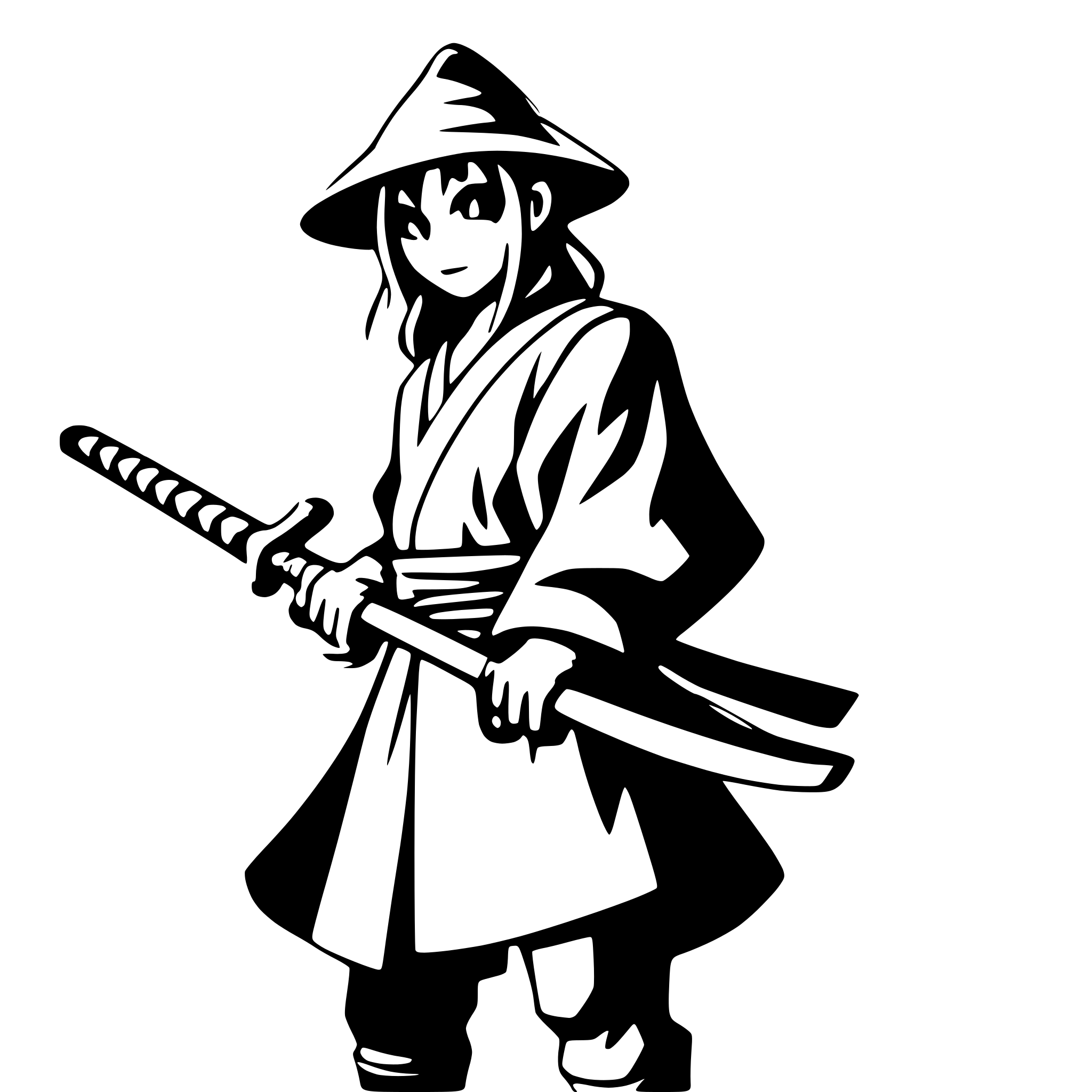 AI-generated SVG of a samurai in the rain