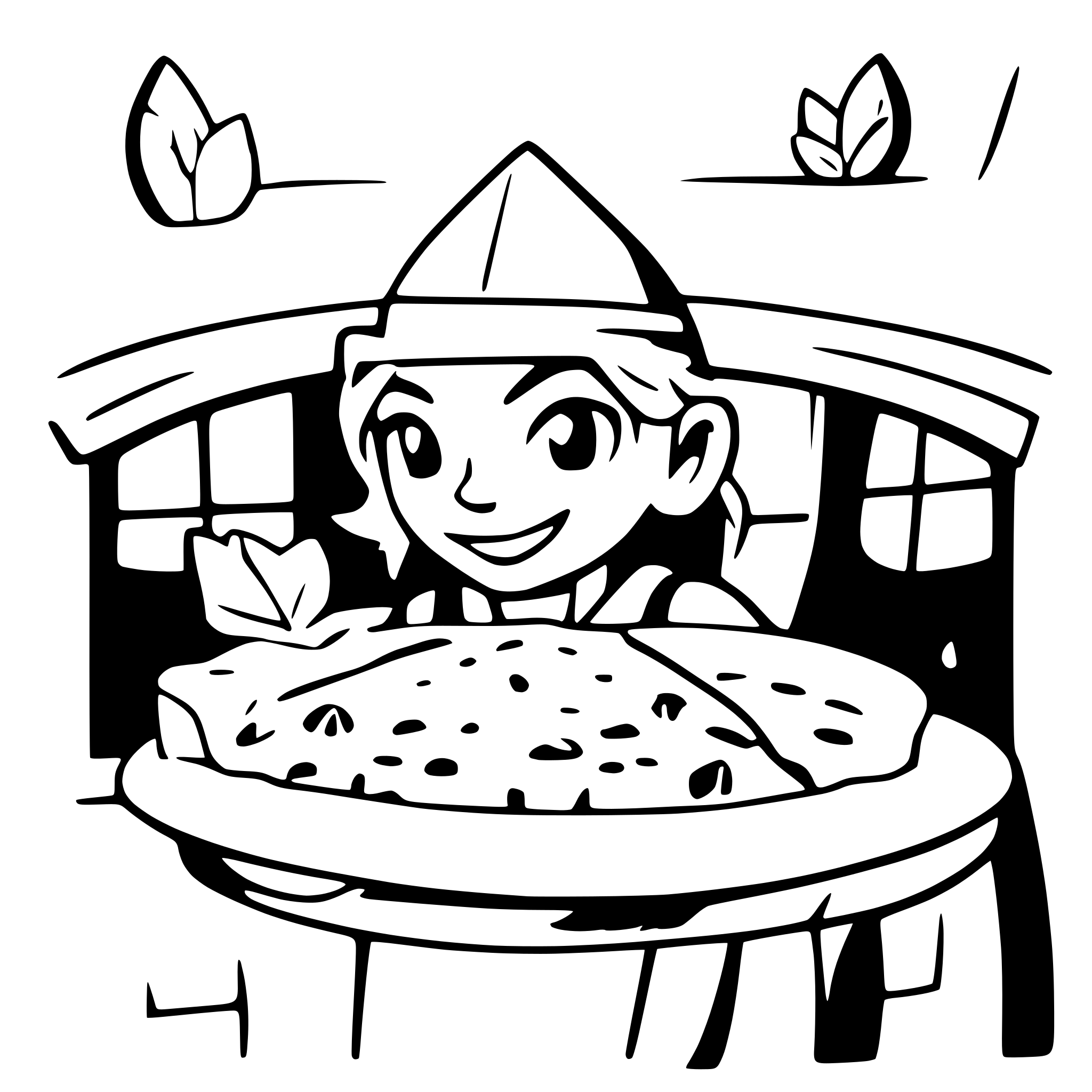 AI-generated SVG of a italian pizzeria with robin hood characters