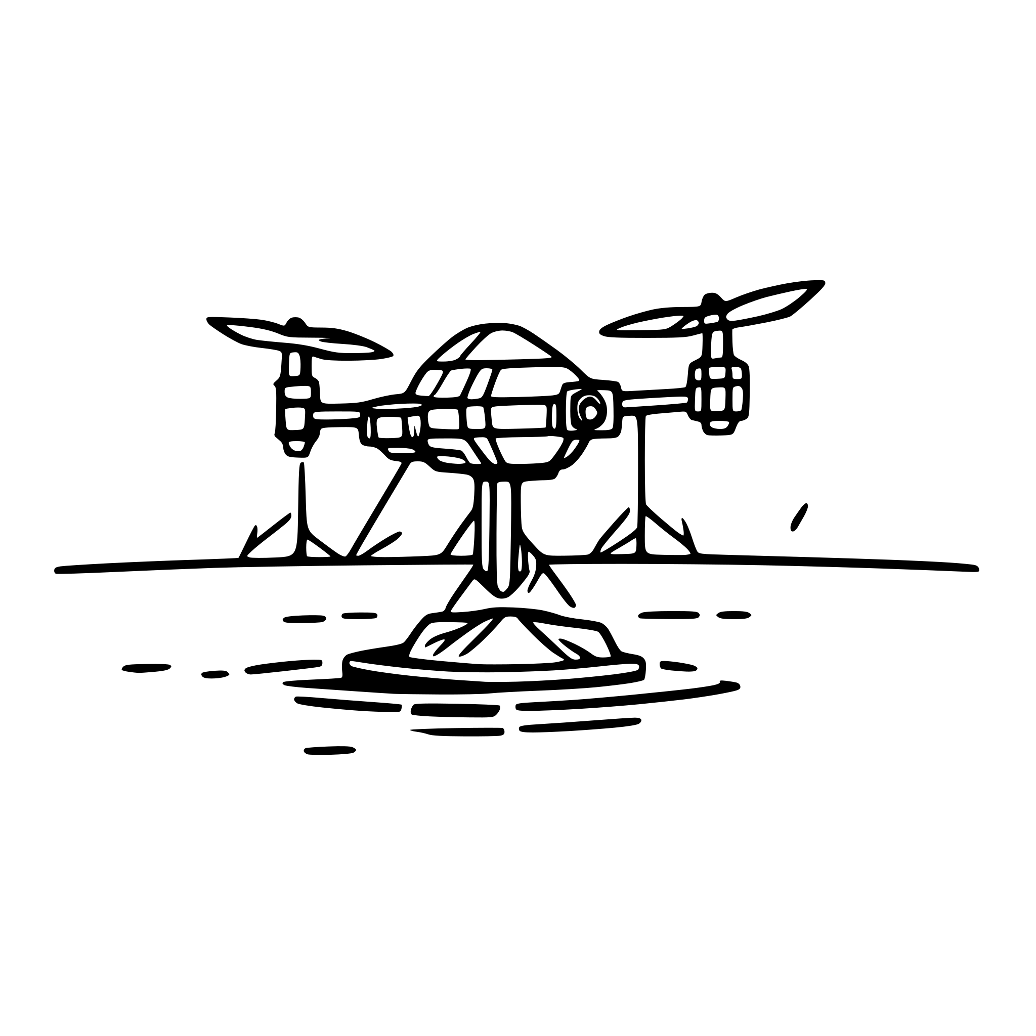 AI-generated SVG of a simple line art logo of a drone shooting lasers over water