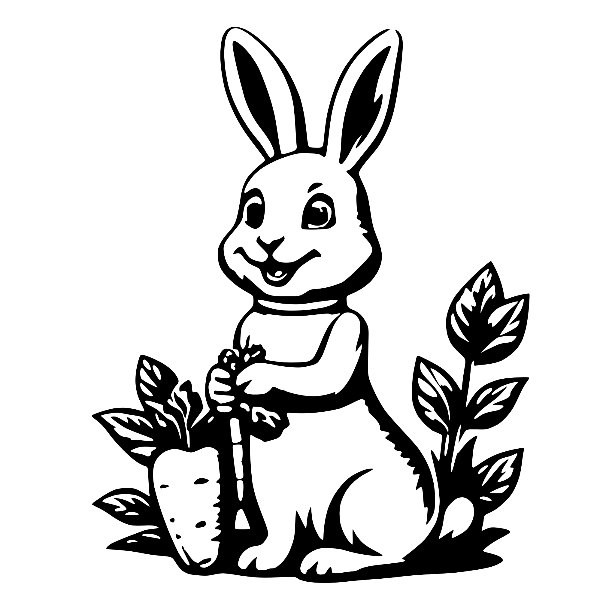 AI-generated SVG of a Cute bunny holding a carrot sitting and smiling