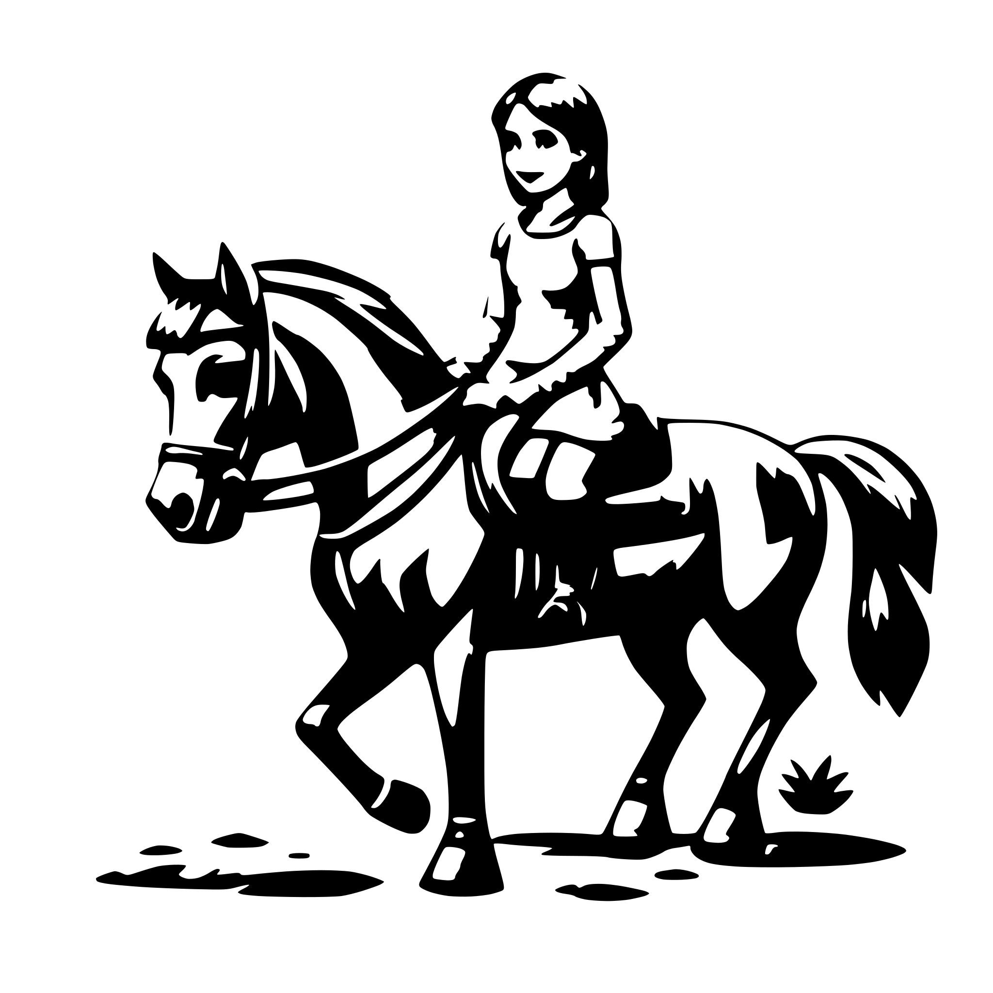 AI-generated SVG of 'cute girl riding horse'