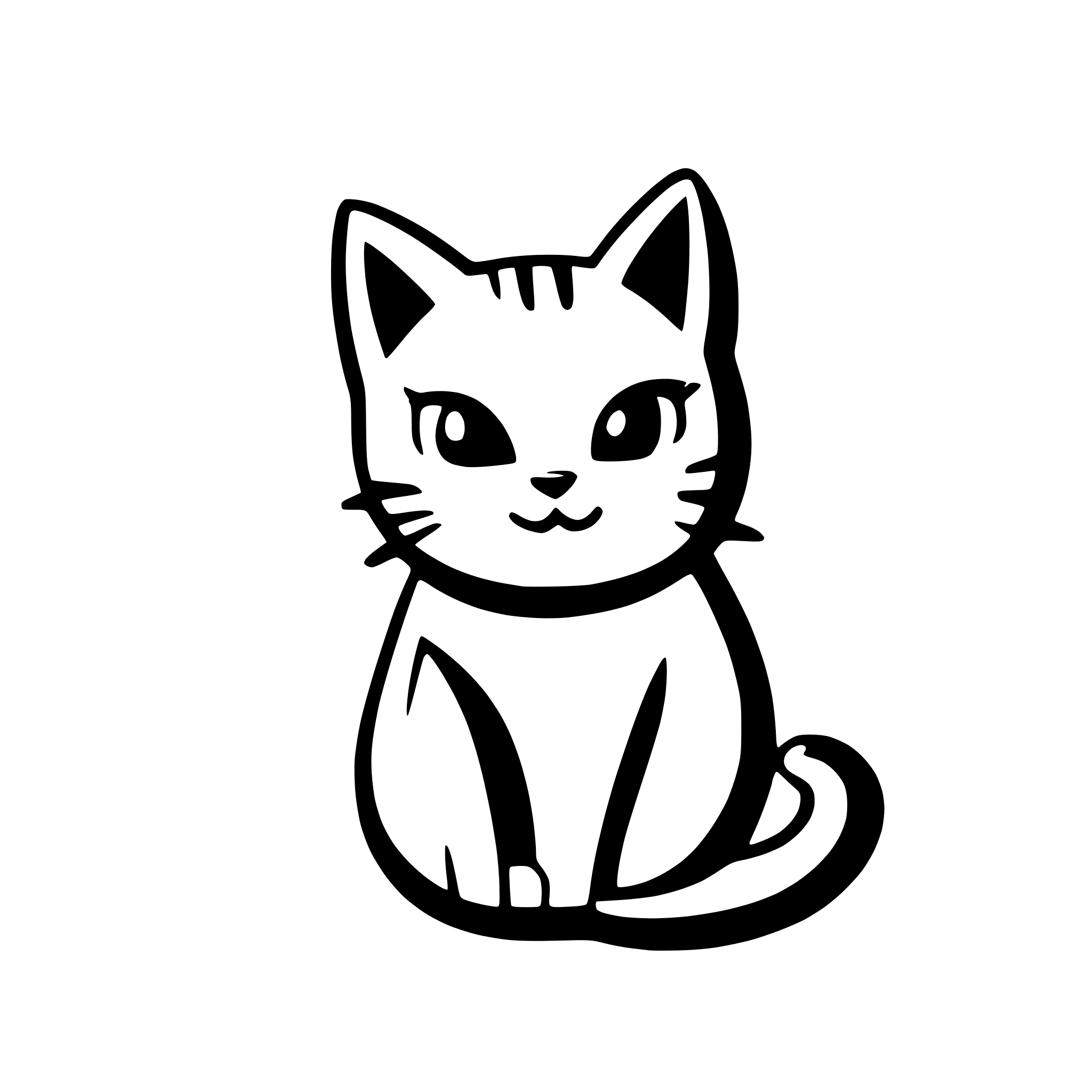 AI-generated SVG of 'front facing, sitting cat with rounded body parts for simplicity. The cat should also be colored in to leave only one outline and no white parts inside'