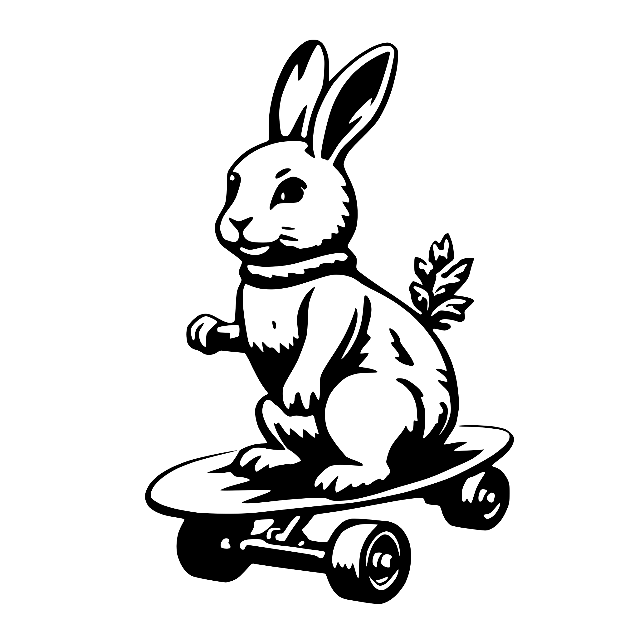 AI-generated SVG of 'cute bunny on carrot skateboard'
