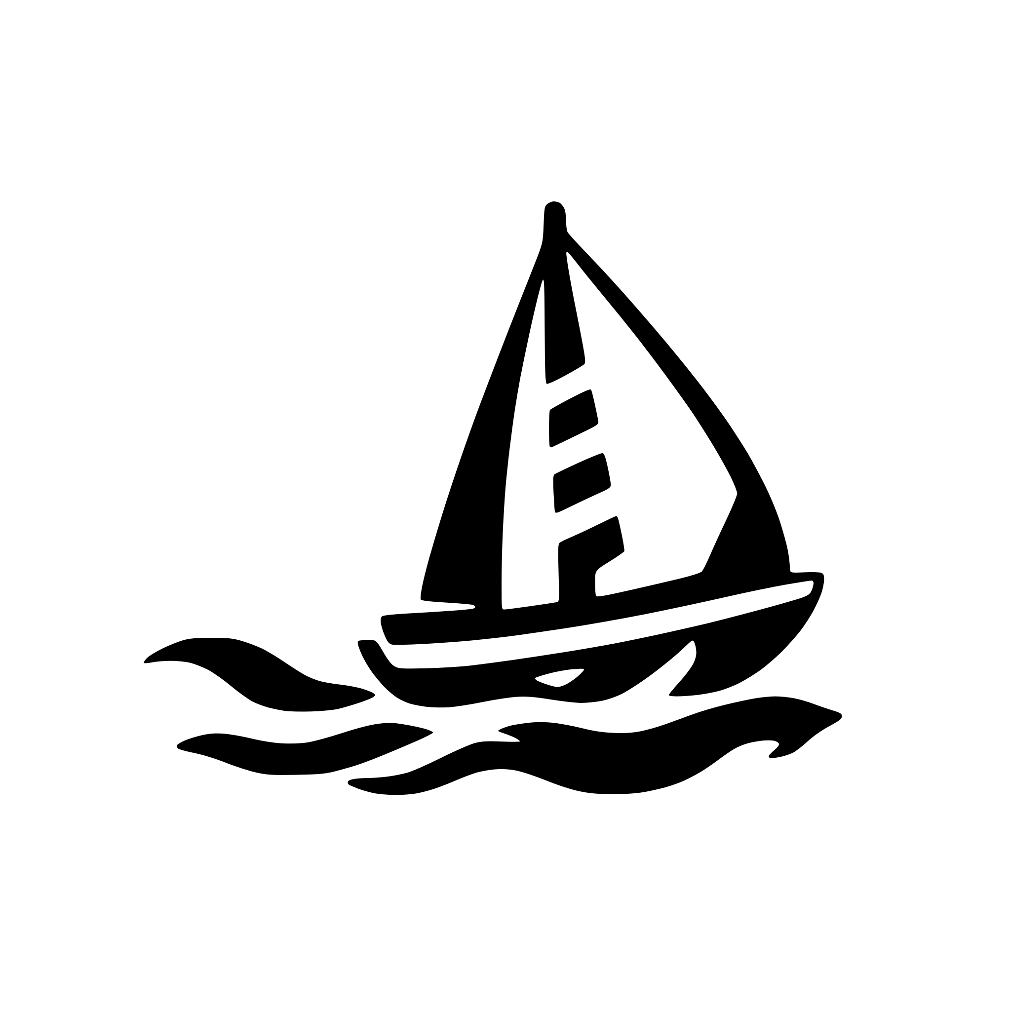 AI-generated SVG of a simple 2d sailbot icon with small water waves