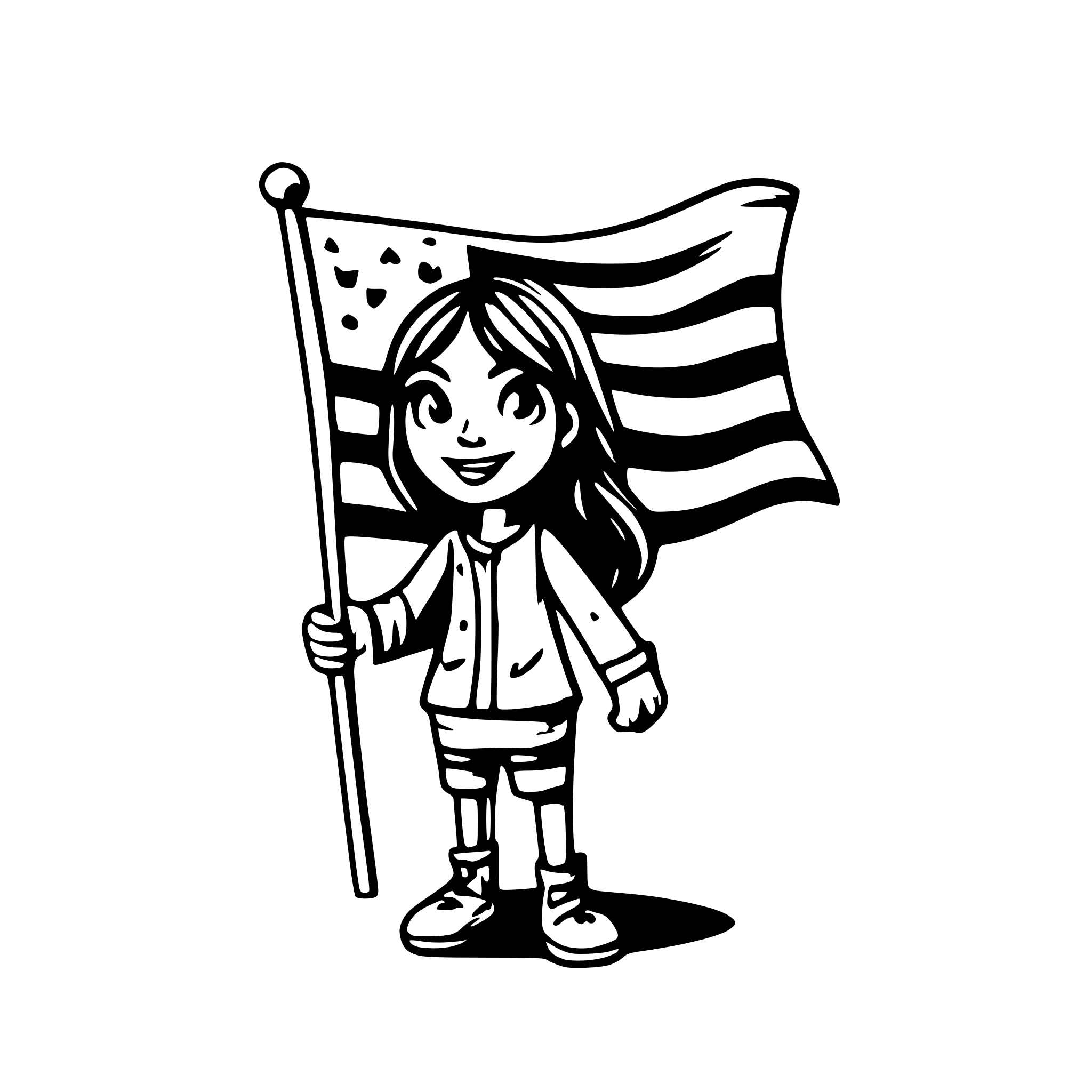 AI-generated SVG of a COLORFUL simple DOODLY cartoon character holding a flaG