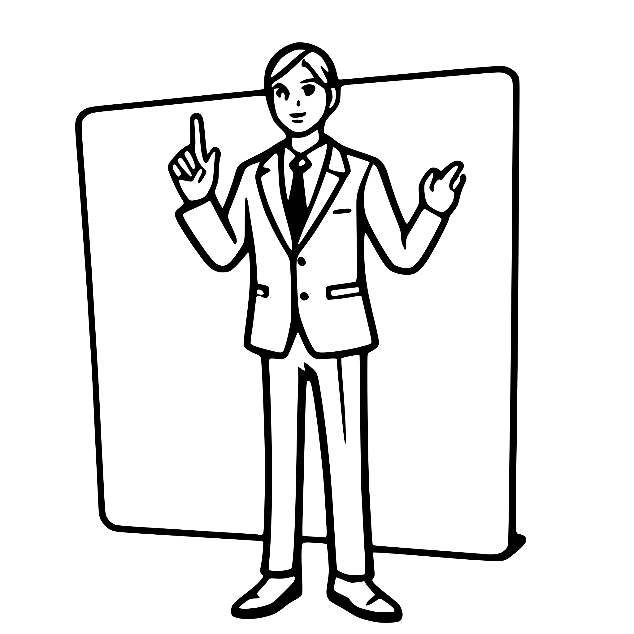 AI-generated SVG of a Outline of a man in a suite standing pointing to an imaginary white board. Just the outline. CAD person.