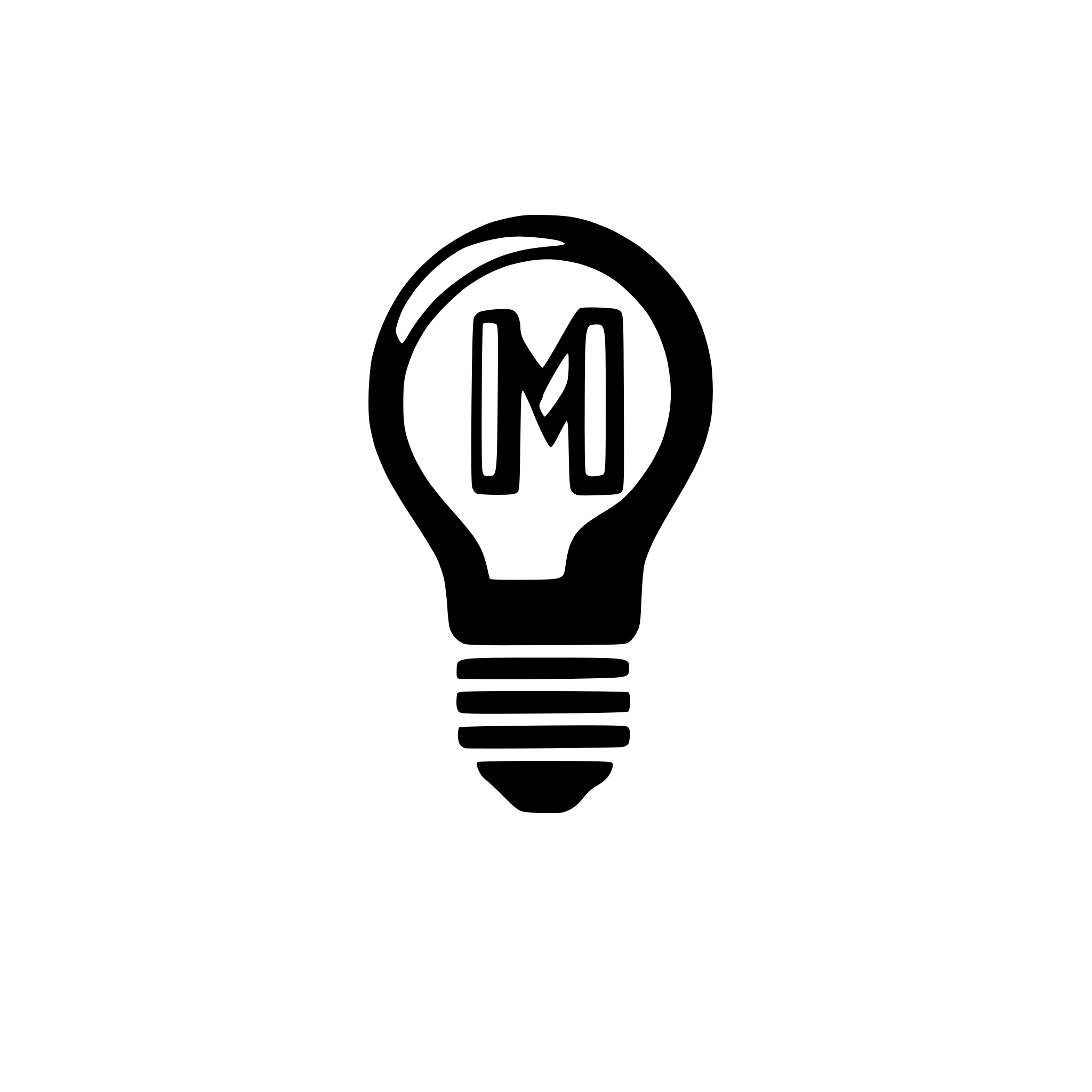 AI-generated SVG of a A very simple light bulb that is powered on, with a filament inside that looks like the letter “M”