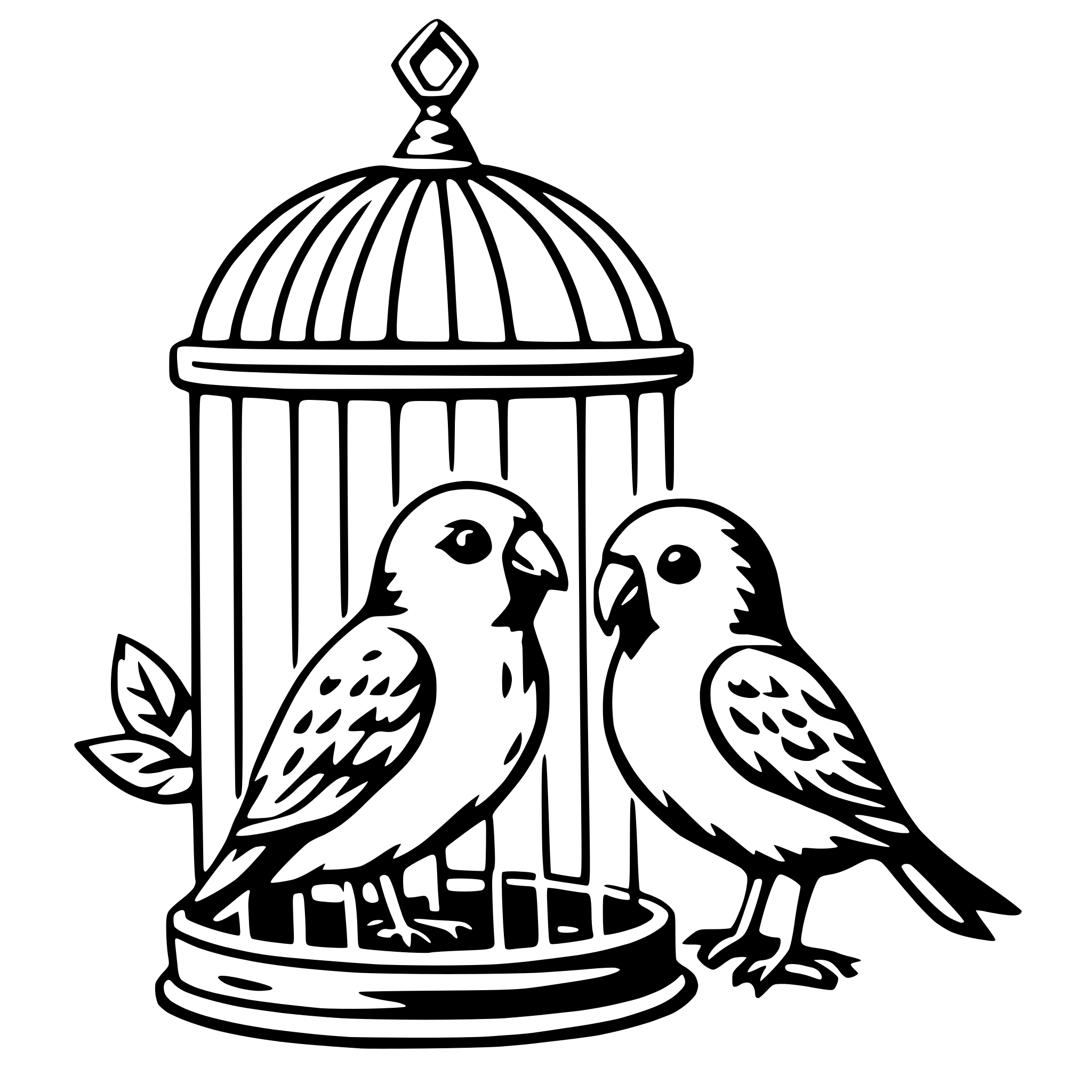 AI-generated SVG of 'lovebirds in cage'