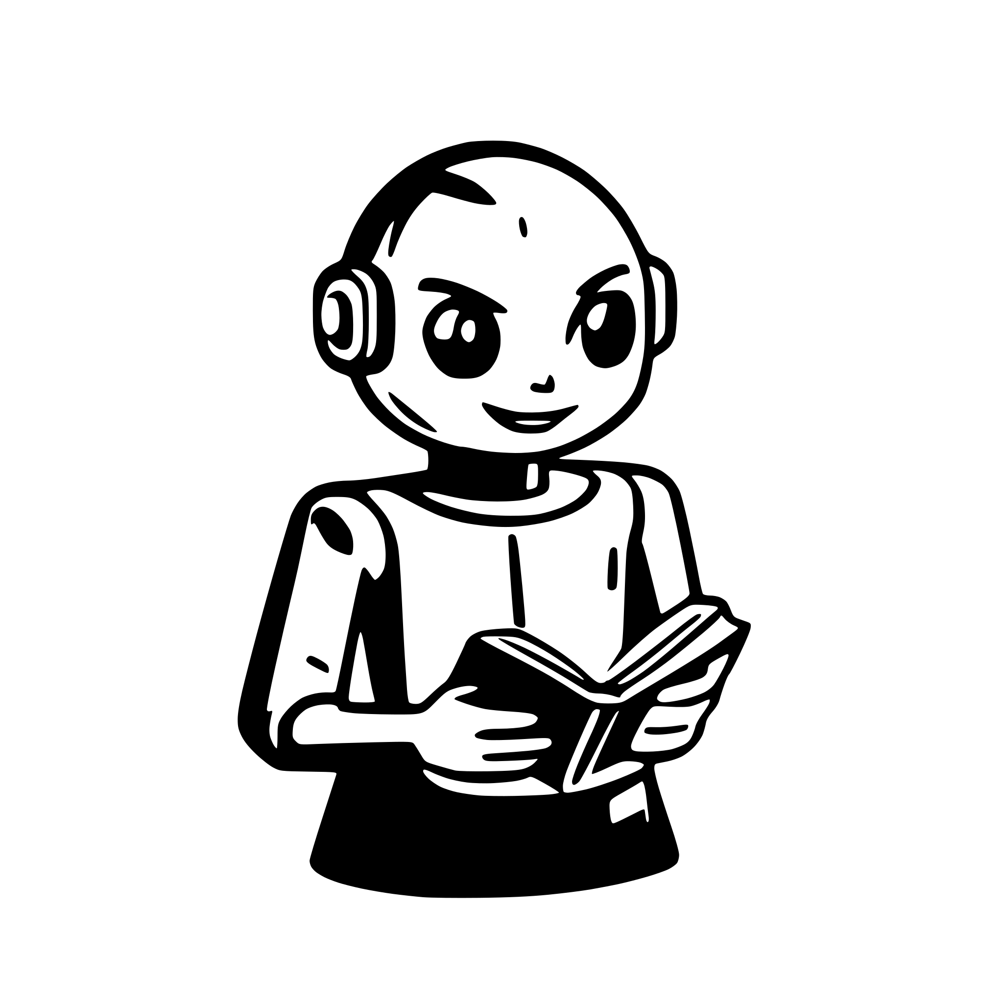 AI-generated SVG of a friendly robot reading a book
