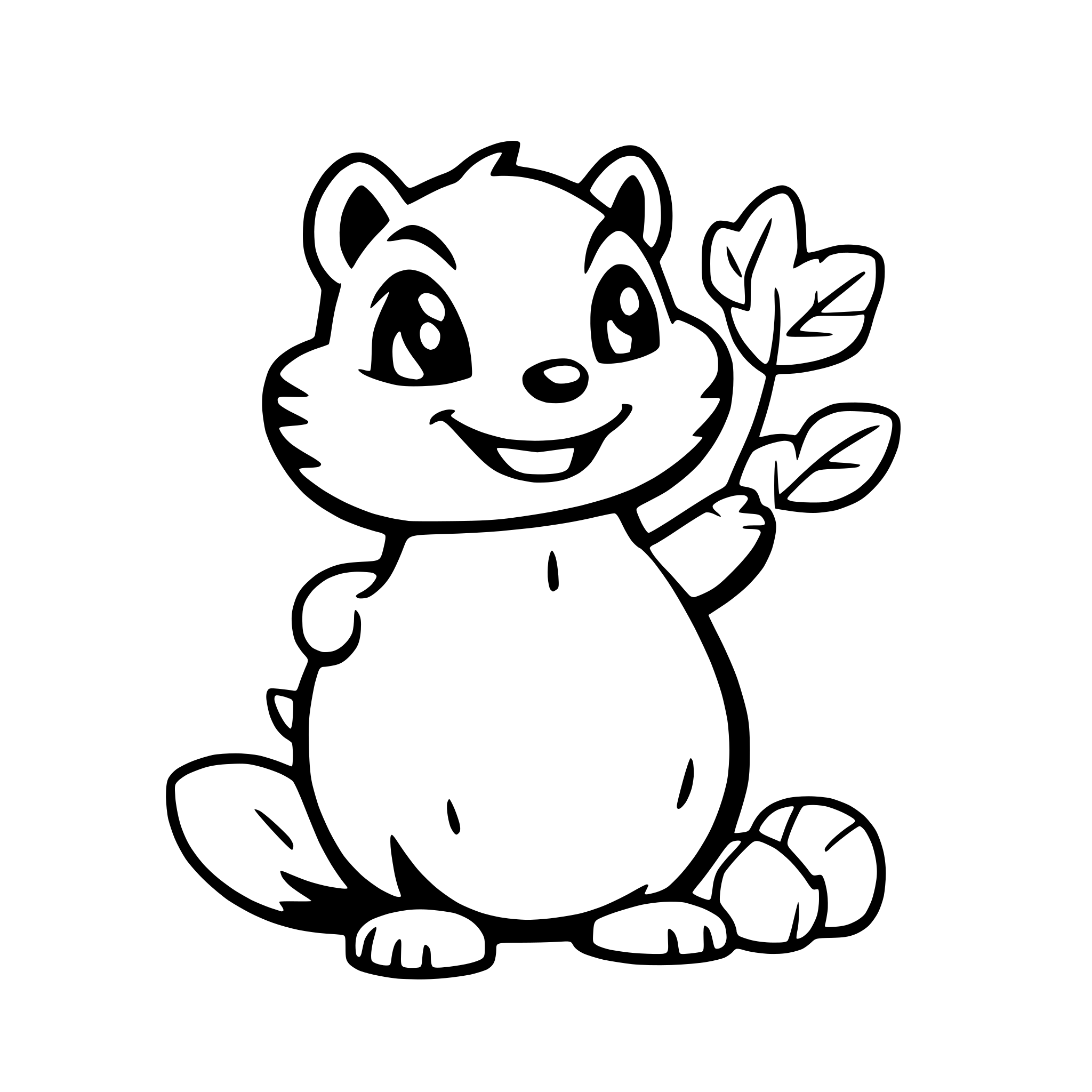 AI-generated SVG of a a happy squirrel with a bunch of acorns