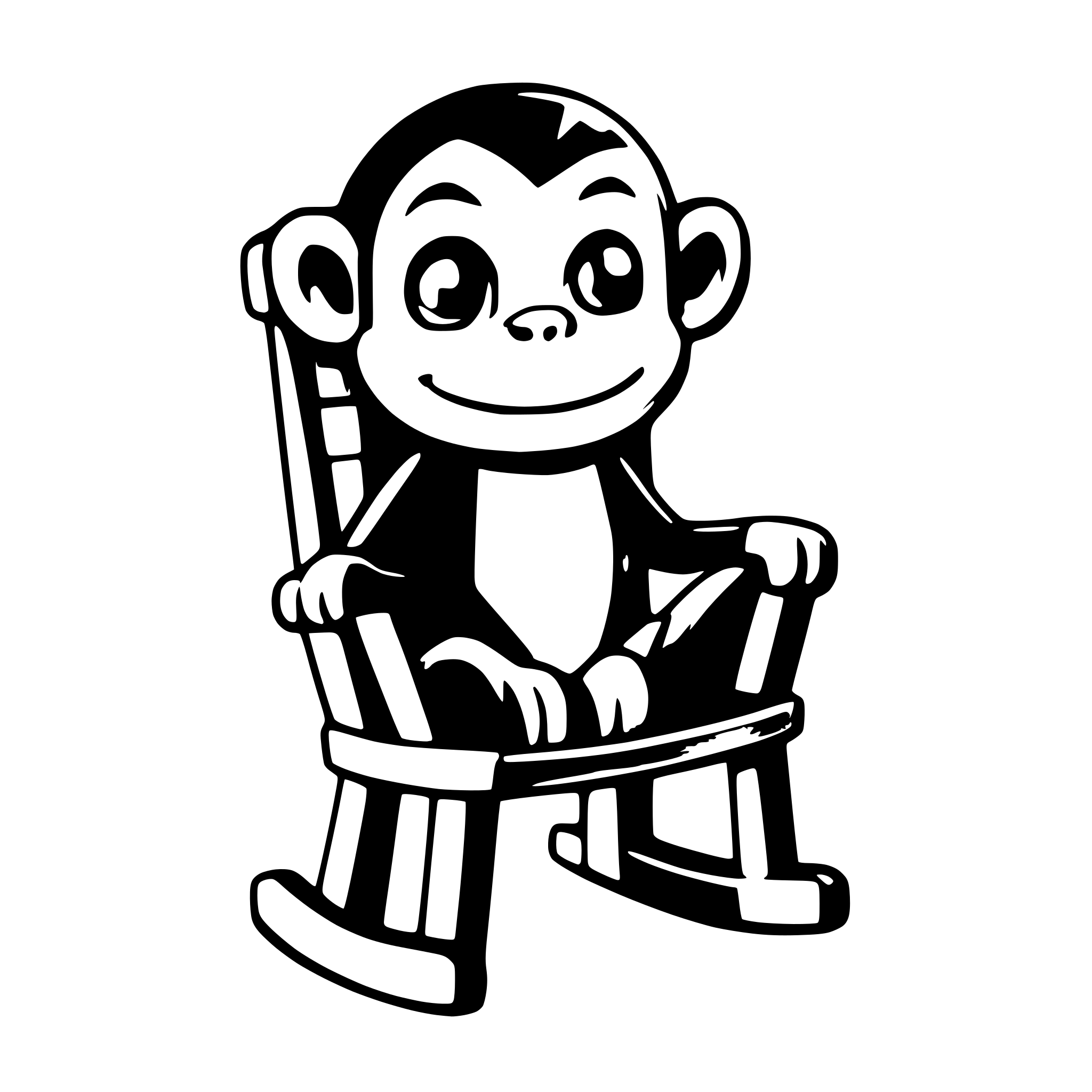 AI-generated SVG of a make a black and white picture of a cute cartoon monkey in a rocking chair