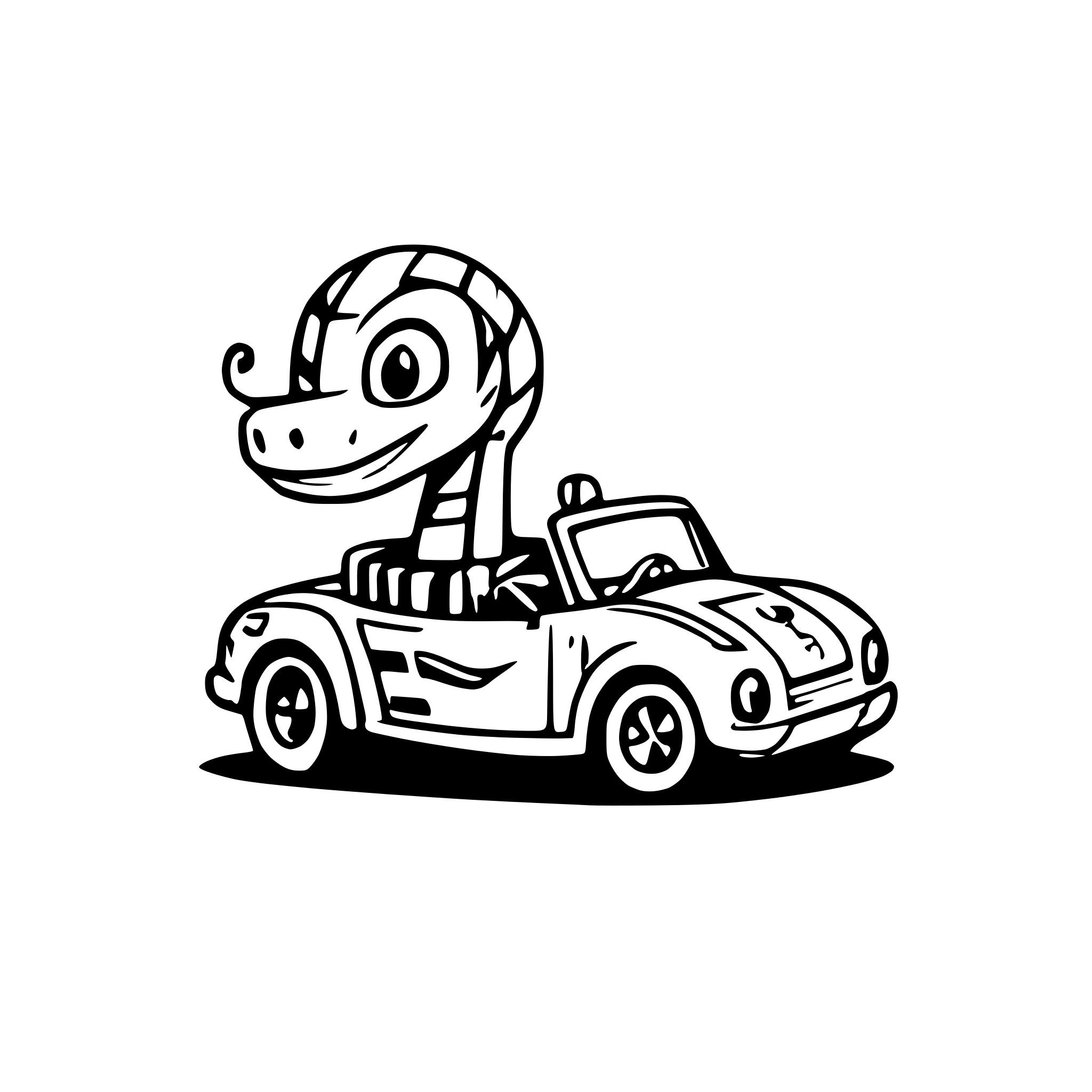 AI-generated SVG of a a snake driving a car in color