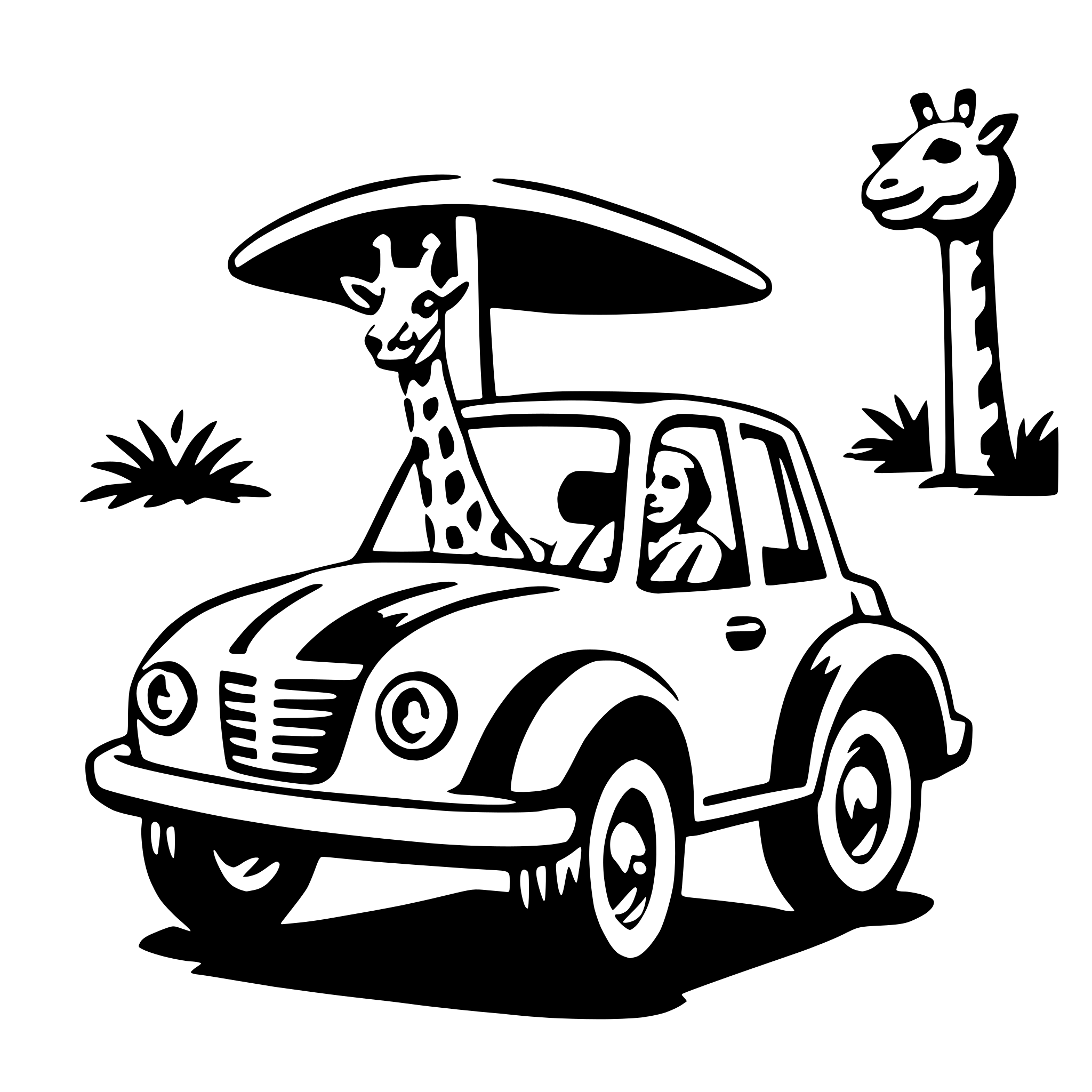 AI-generated SVG of a giraffe in car