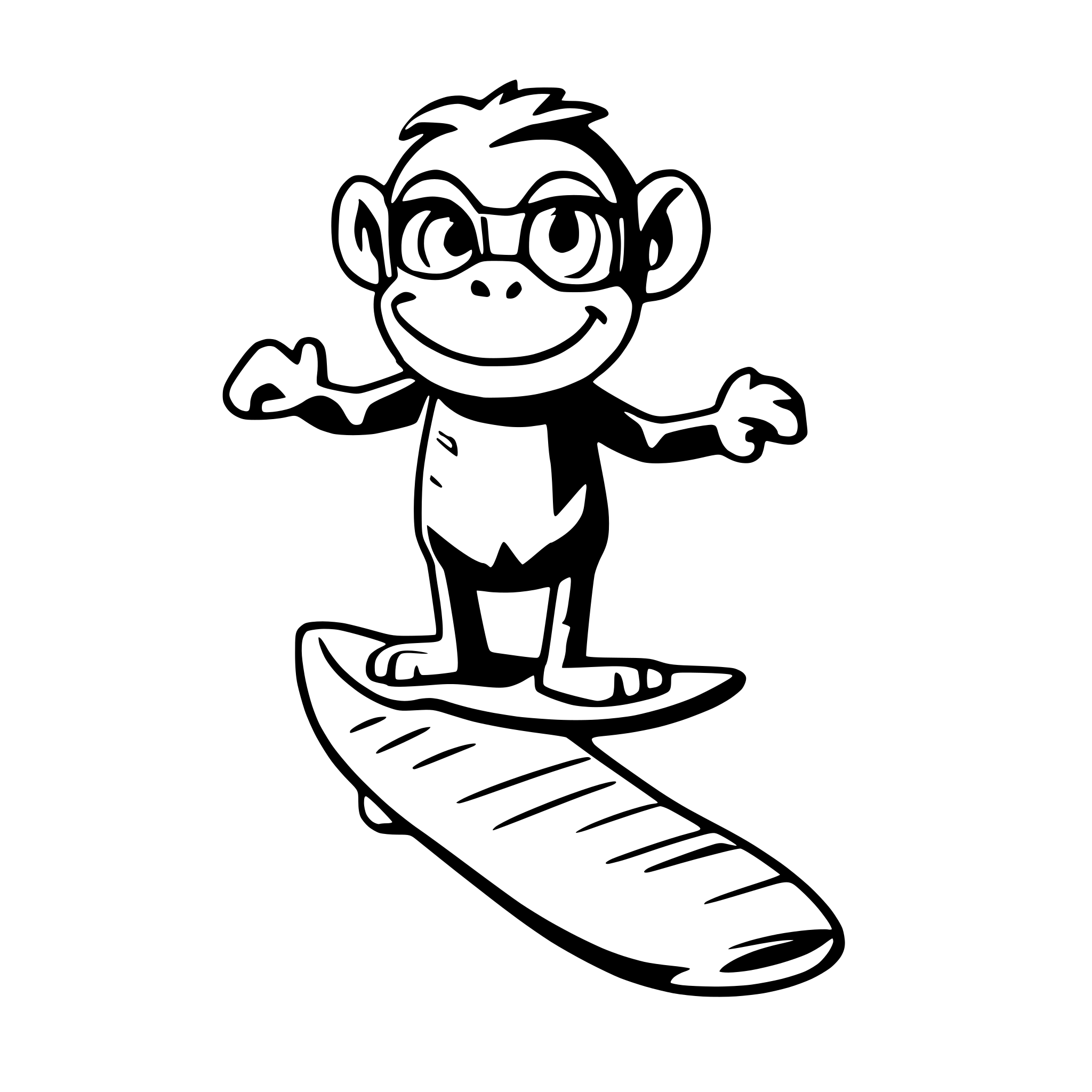 AI-generated SVG of a cartoon monkey on a surfboard, barely balancing and almost falling off