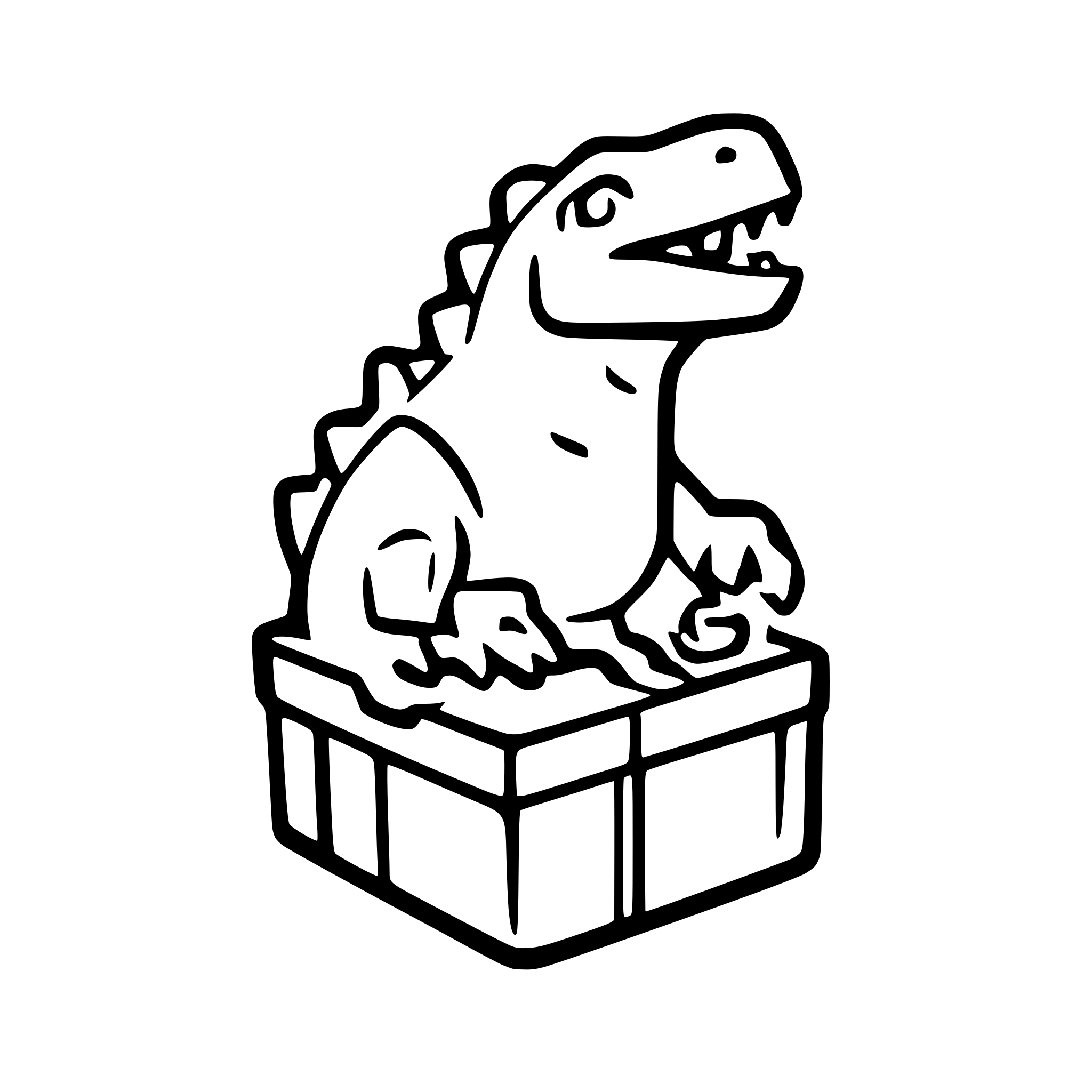 AI-generated SVG of 'roaring dinosaur protecting a treasure'
