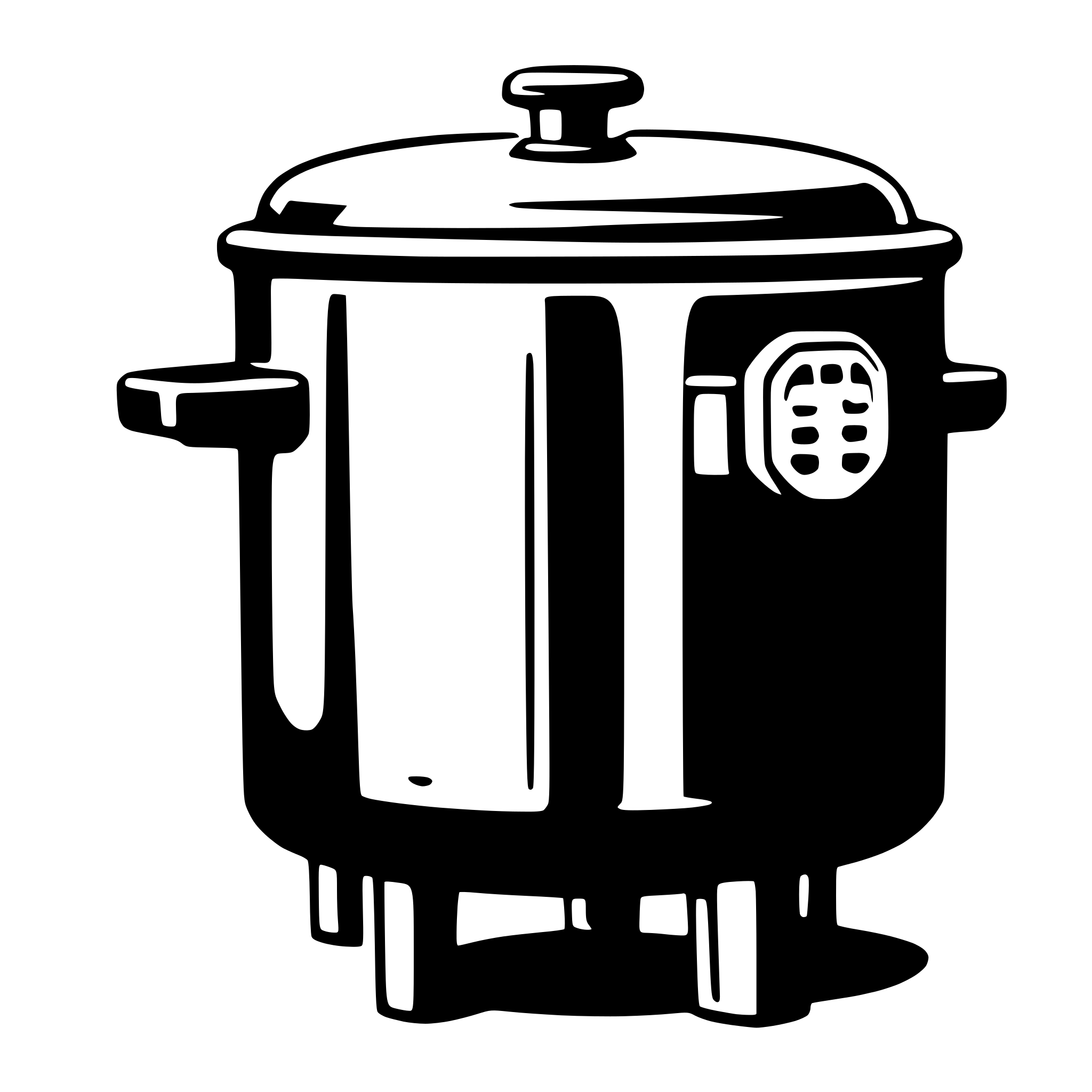 The SVG depicts a simple, stylized illustration of a pressure cooker. The pressure cooker has a cylindrical shape with a rounded lid and a handle on the side. There is a visible pressure release valve on the front of the pot. The illustration is minimalistic, with no additional details or text. The style is flat with no gradients or shading, which is typical for vector graphics. 