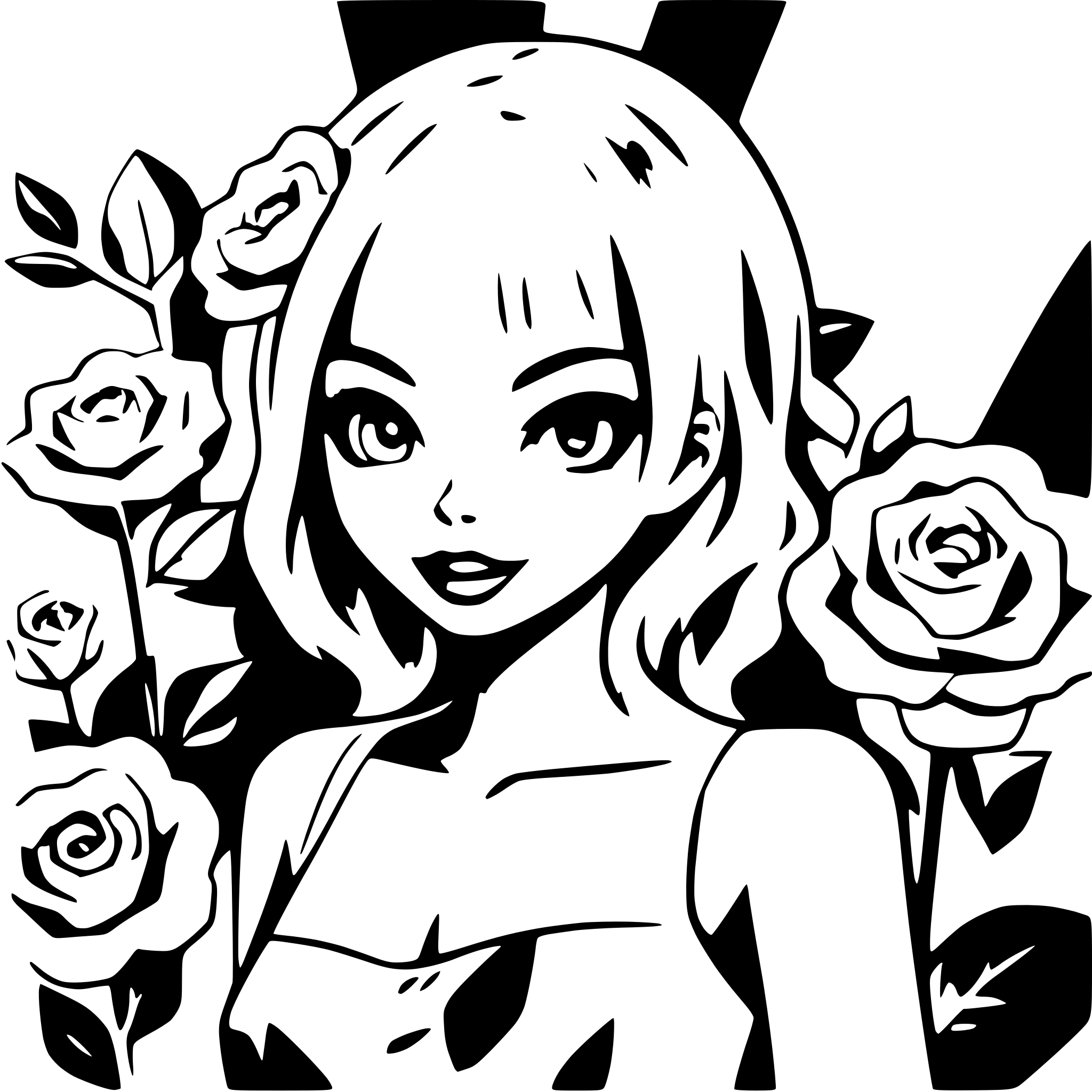AI-generated SVG of 'skull surrounded by roses'
