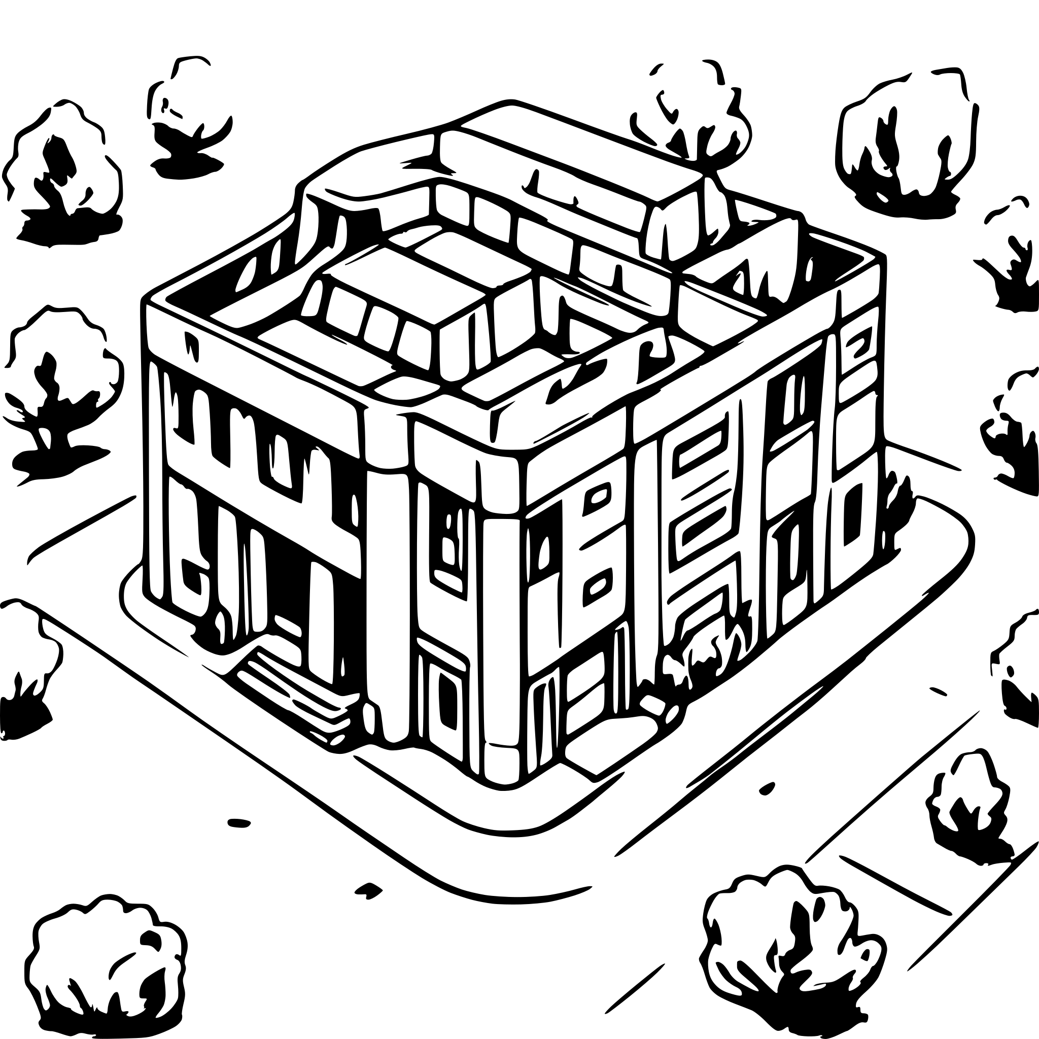 AI-generated SVG of a university building big