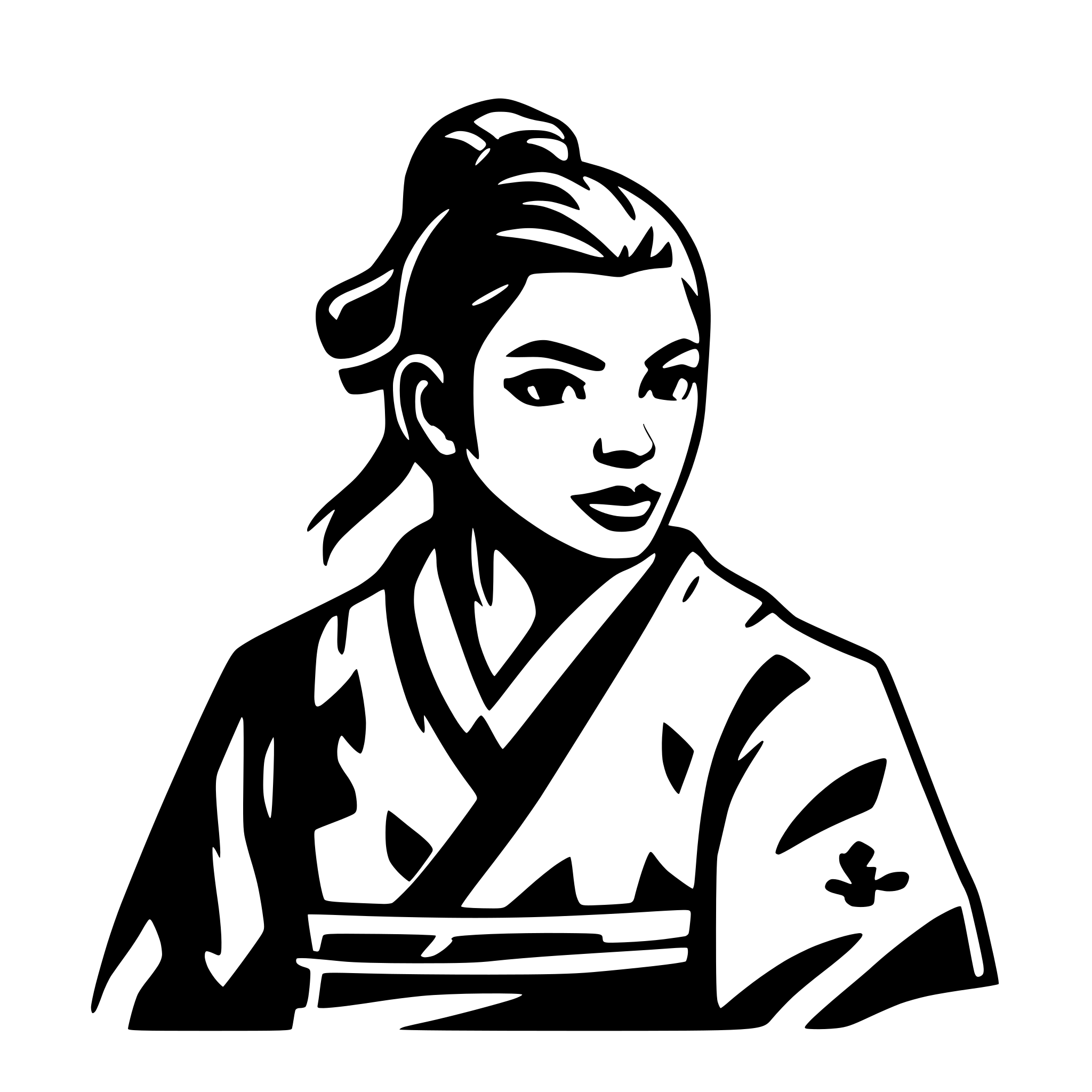 AI-generated SVG of a A SAMURAI IN FIGHT POSITIOPN, AND IN HIS BACK, HIS FACE LLOKING RIGHT TOWARD THE CAMERA