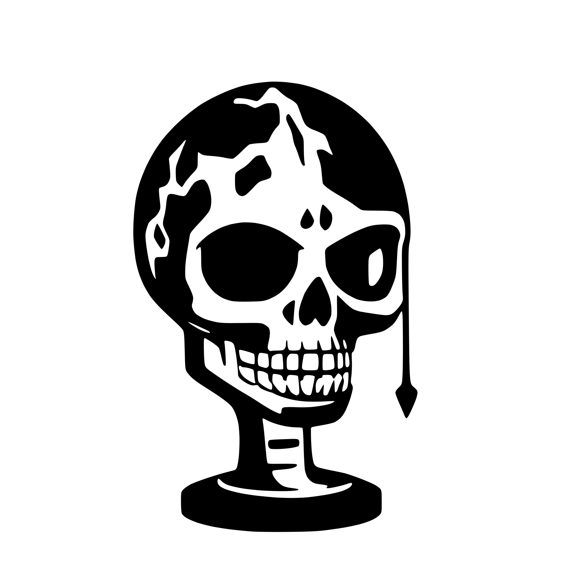 AI-generated SVG of a A broken skull with a tentacle-like moustre protruding from it
