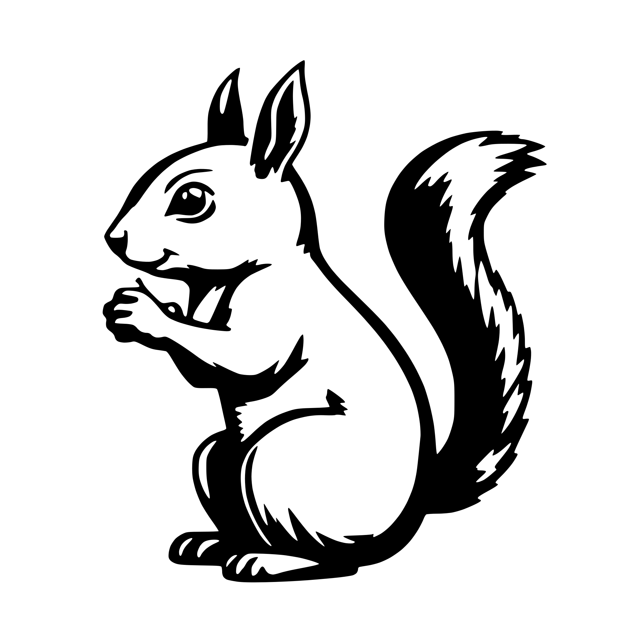 AI-generated SVG of 'A 2D squirrel, viewed from the side. Simple, 2D and only draw outline and no details. Only exterior line'