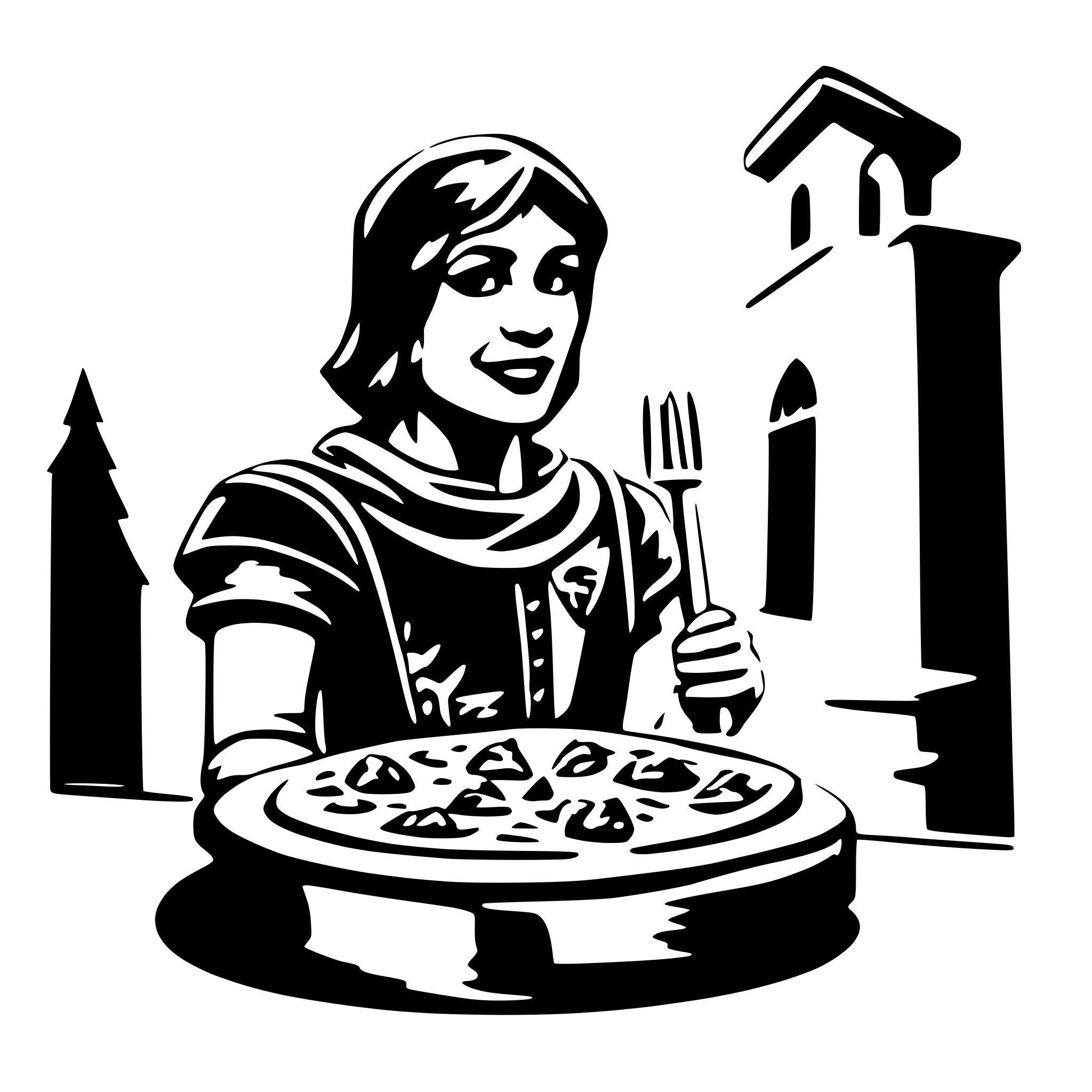 AI-generated SVG of a italian pizzeria with robin hood characters