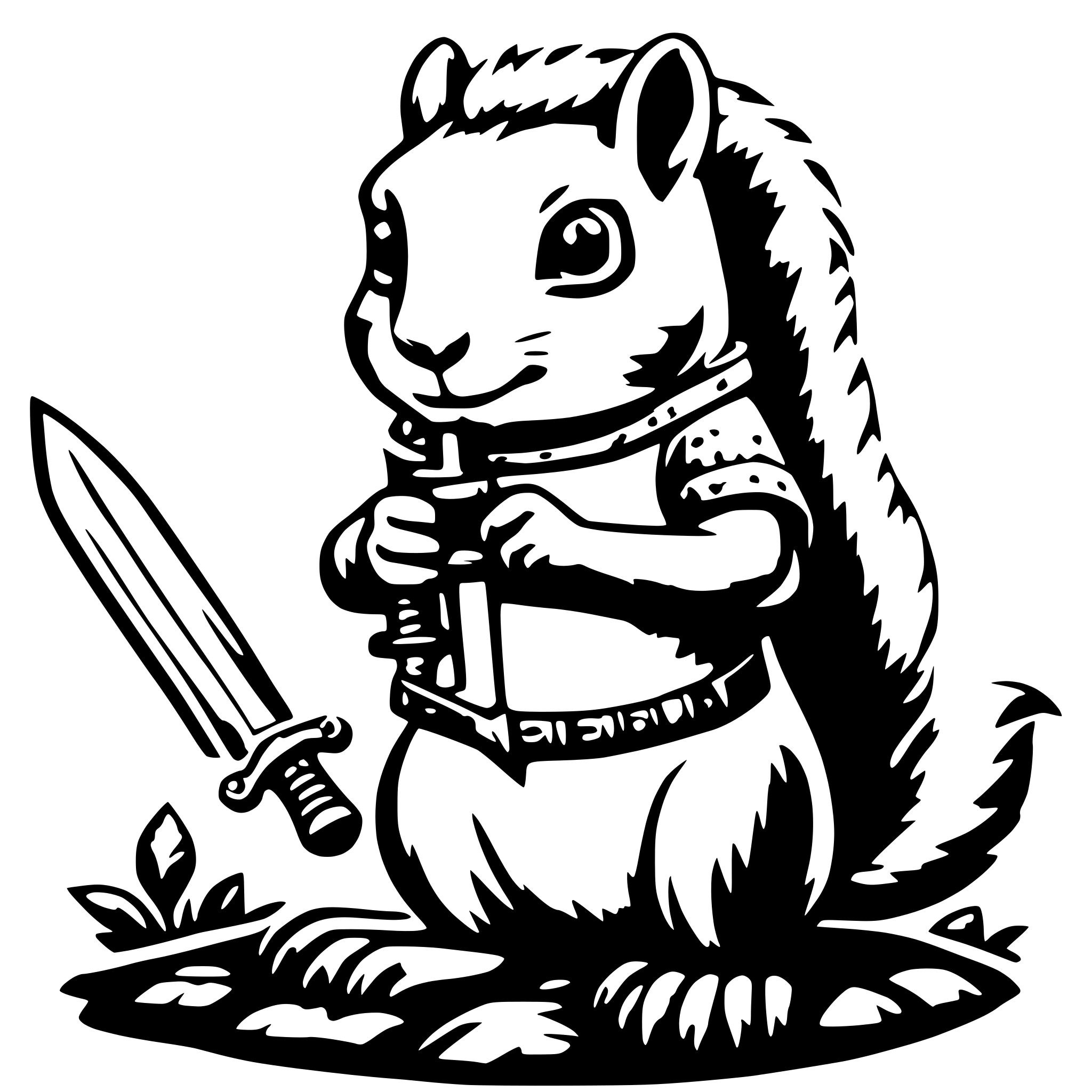 AI-generated SVG of a Battle ready Squirrel with sword