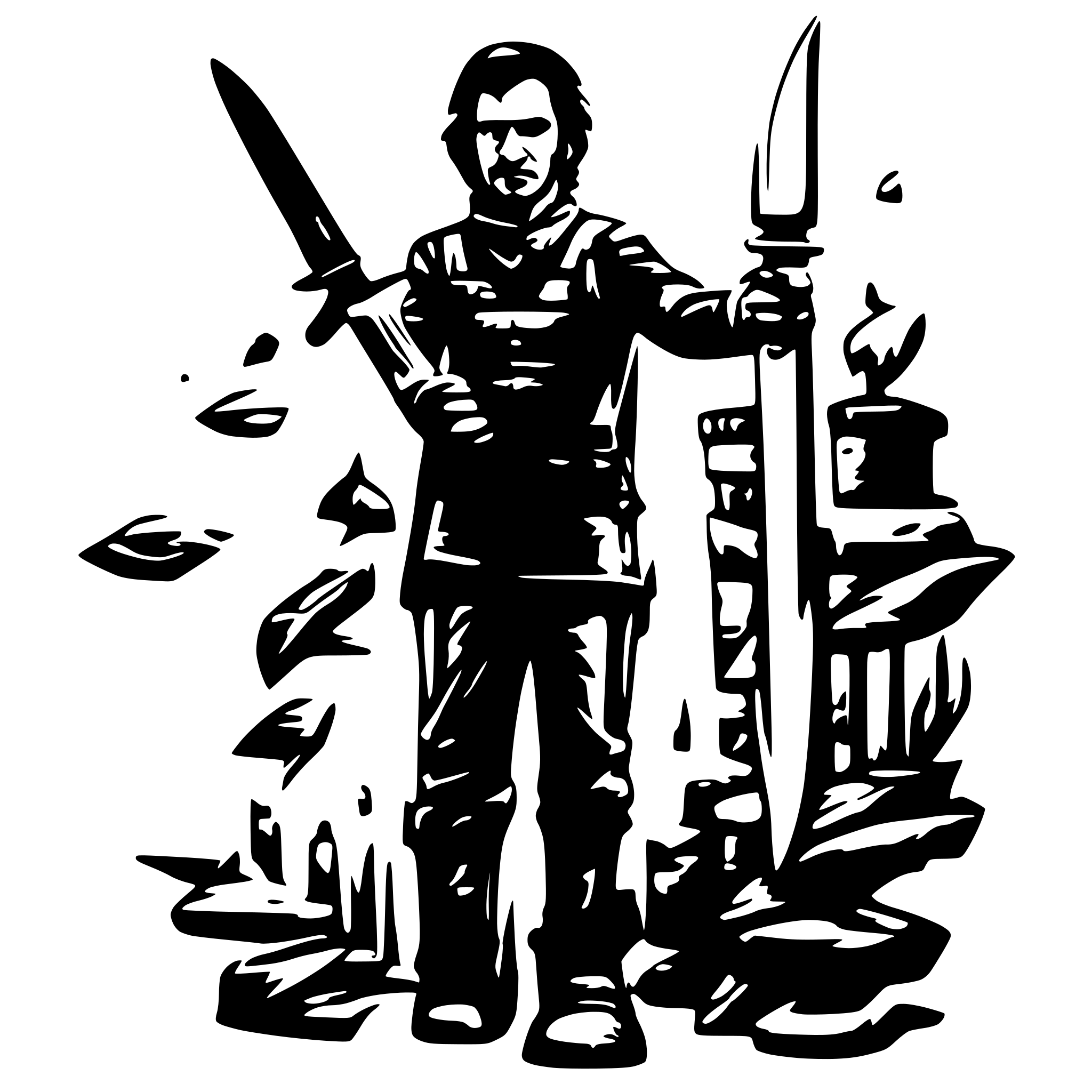 AI-generated SVG of 'man wielding two butcher knives'