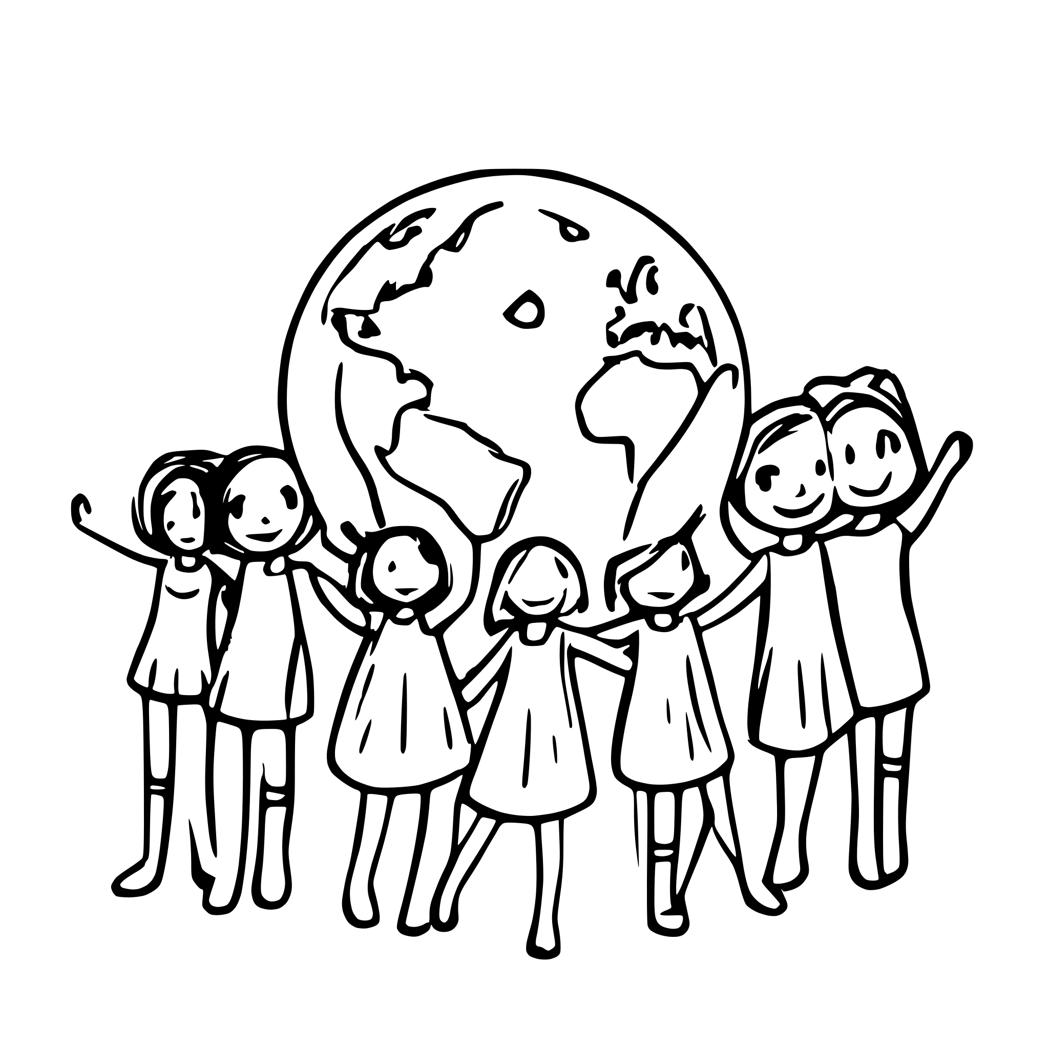 AI-generated SVG of a 10 children holding hands and the world