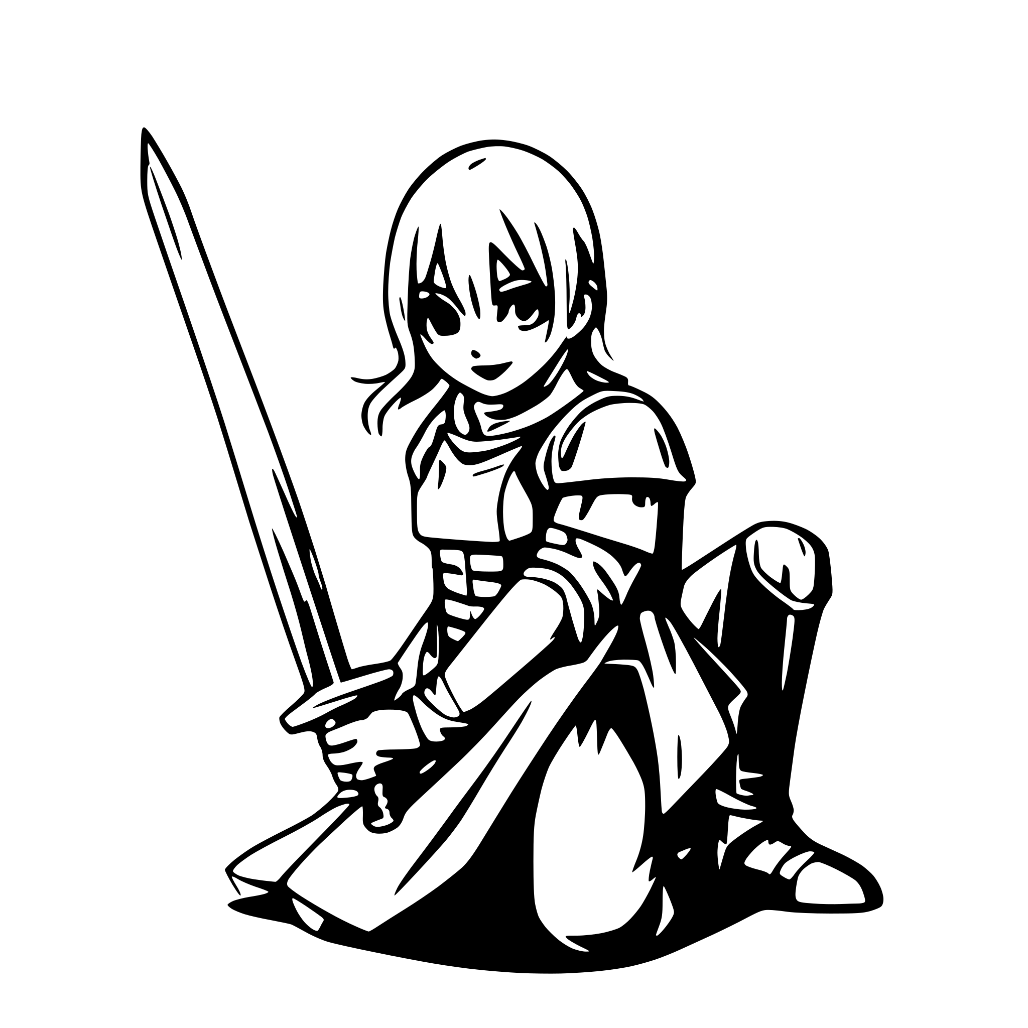AI-generated SVG of 'knight kneeling with sword'