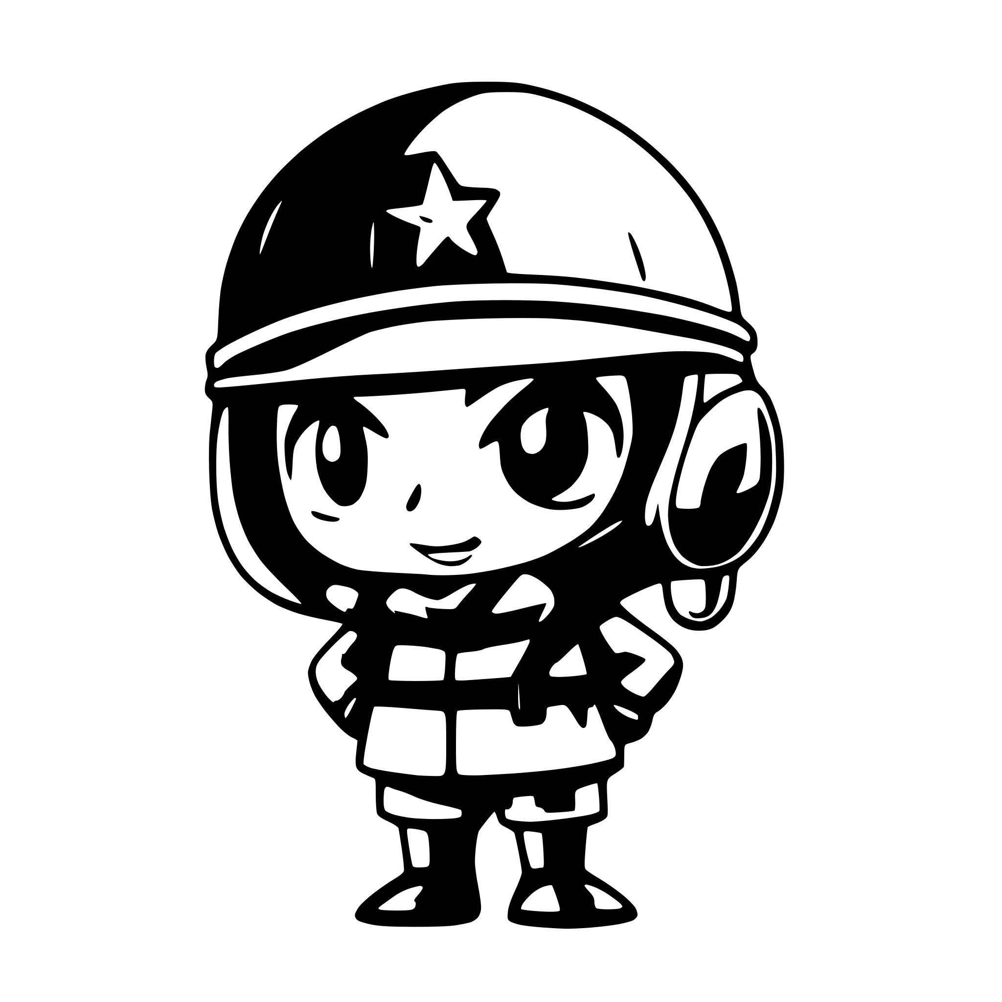 AI-generated SVG of a squid game soldier cartoon character thinking